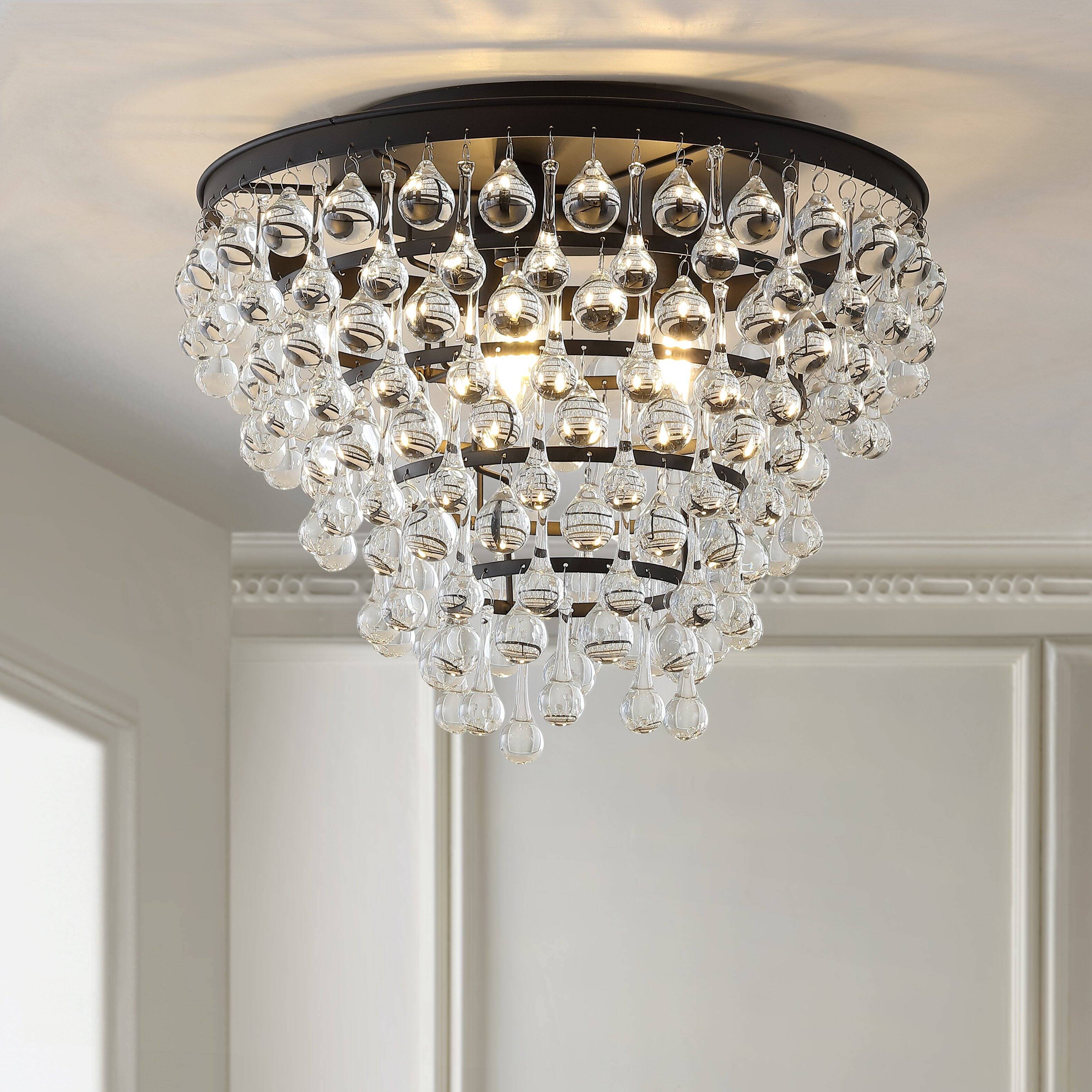 Alt View 1. Jonathan Y - Toronto 16" Metal/Crystal LED Flush Mount, Oil Rubbed Bronze - Oil Rubbed Bronze.