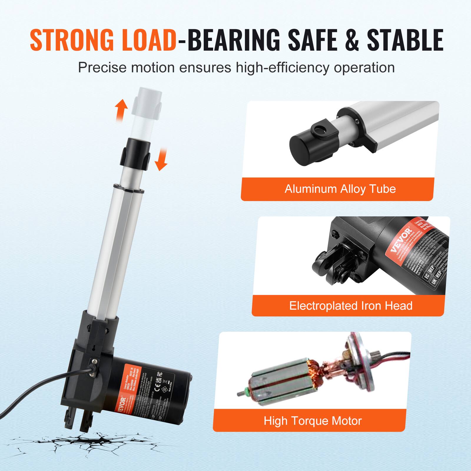 STRONG LOAD-BEARING SAFE & STABLE  
Precise motion ensures high-efficiency operation  
Aluminum Alloy Tube  
Electroplated Iron Head  
High Torque Motor