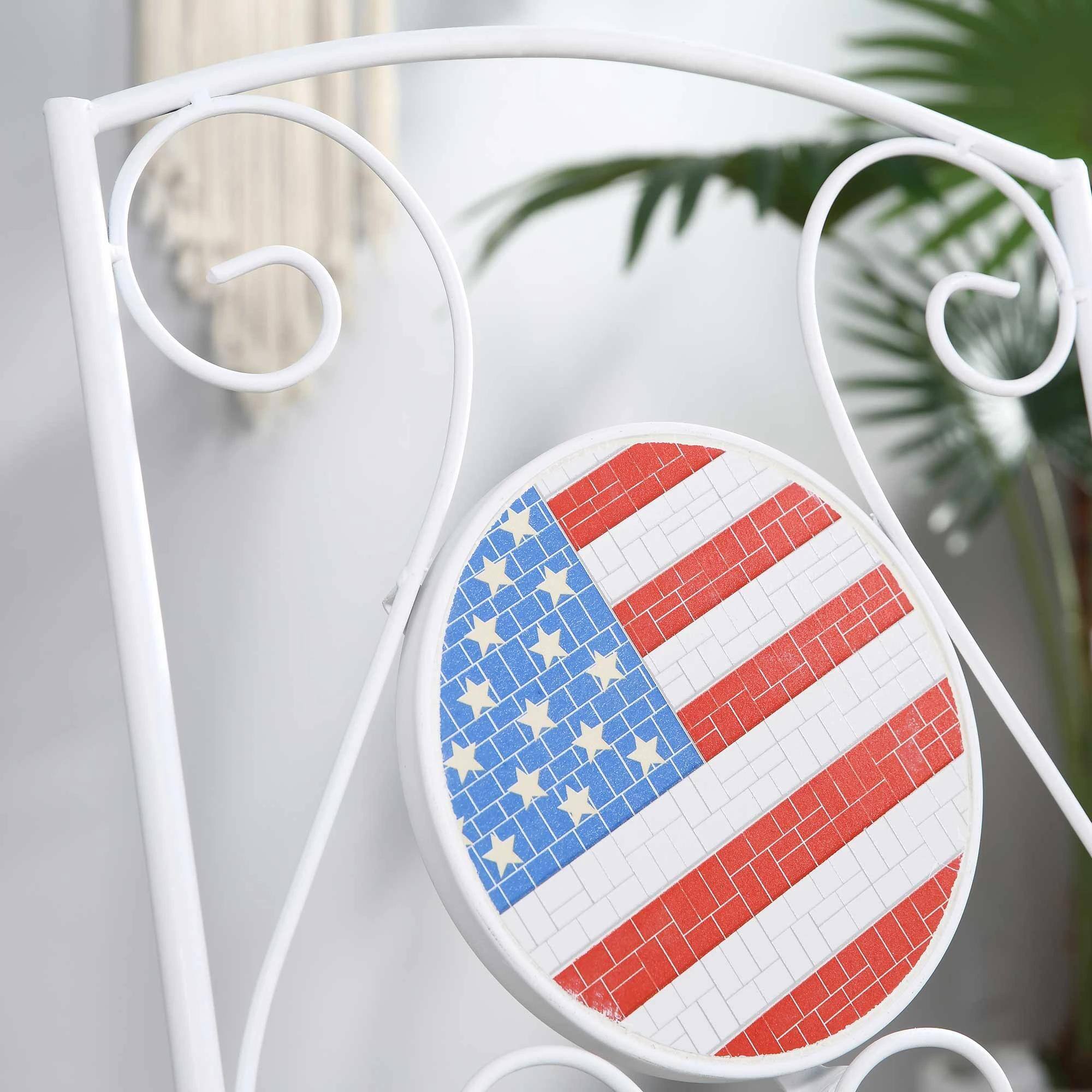 Back. Resenkos - Resenkos 3 Pieces Patio Bistro Set,USA Mosaic Table and Chairs,Folding Outdoor Furniture,Steel, Stone,White, Blue, Red - White, Blue, Red.