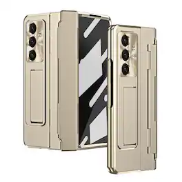 Dteck - Rugged Case for Samsung Galaxy Z Fold7 with Hinge Protection,Bulit in Screen Protector,Shockproof Hard PC Stand Cover - Gold