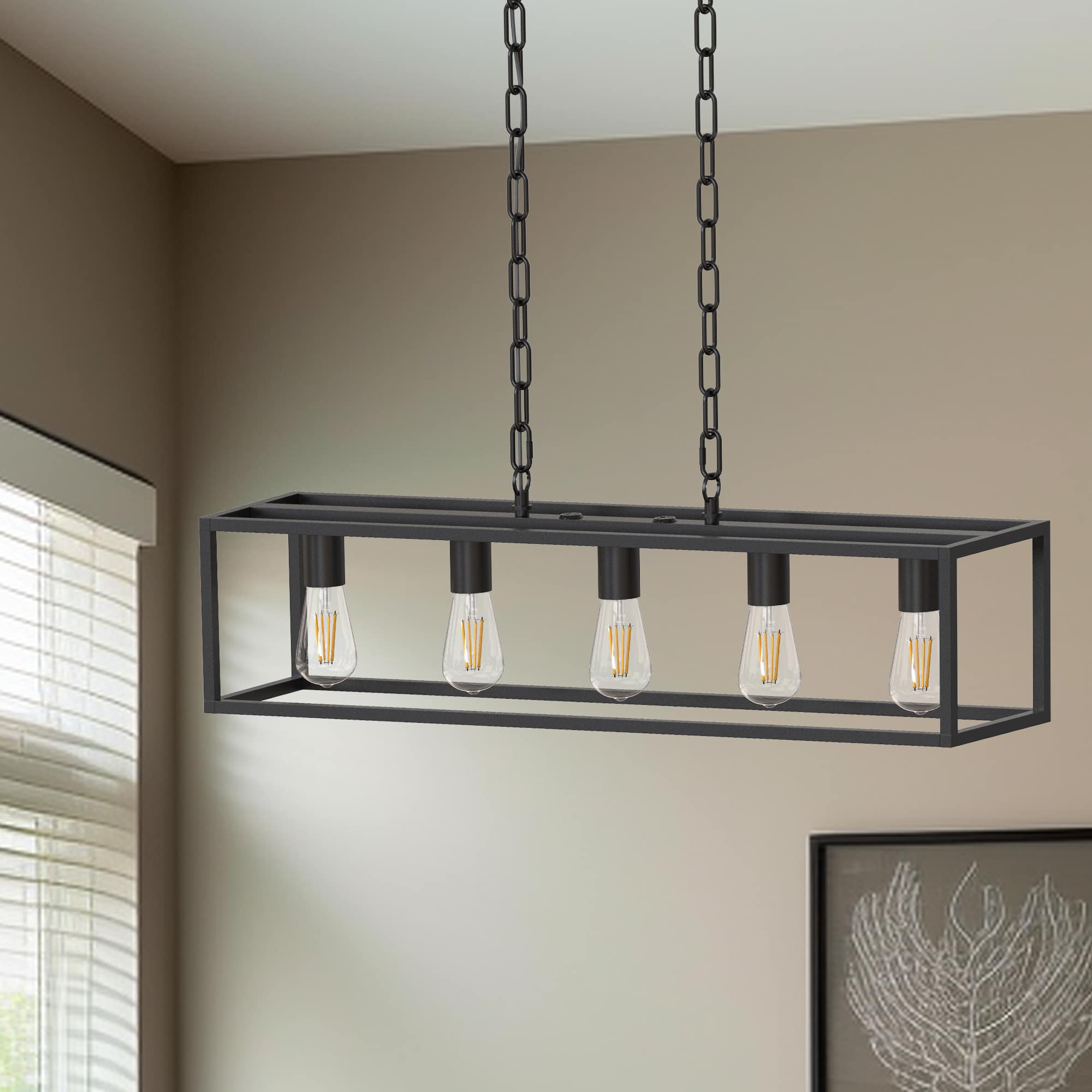 Jandcase - 5-Light Island Pendant Light, E26 Socket, Non-Integrated Bulbs, KD Design, for Kitchen Island - Black