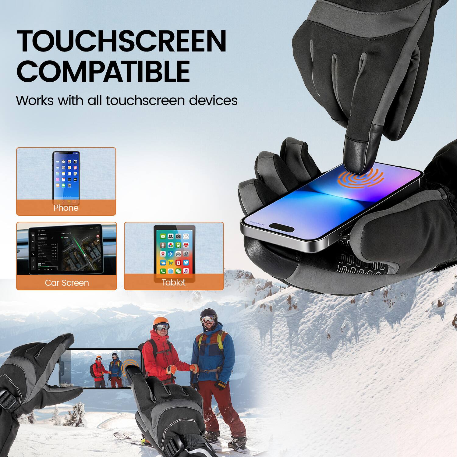 TOUCHSCREEN COMPATIBLE  
Works with all touchscreen devices  

Phone  
Car Screen  
Tablet