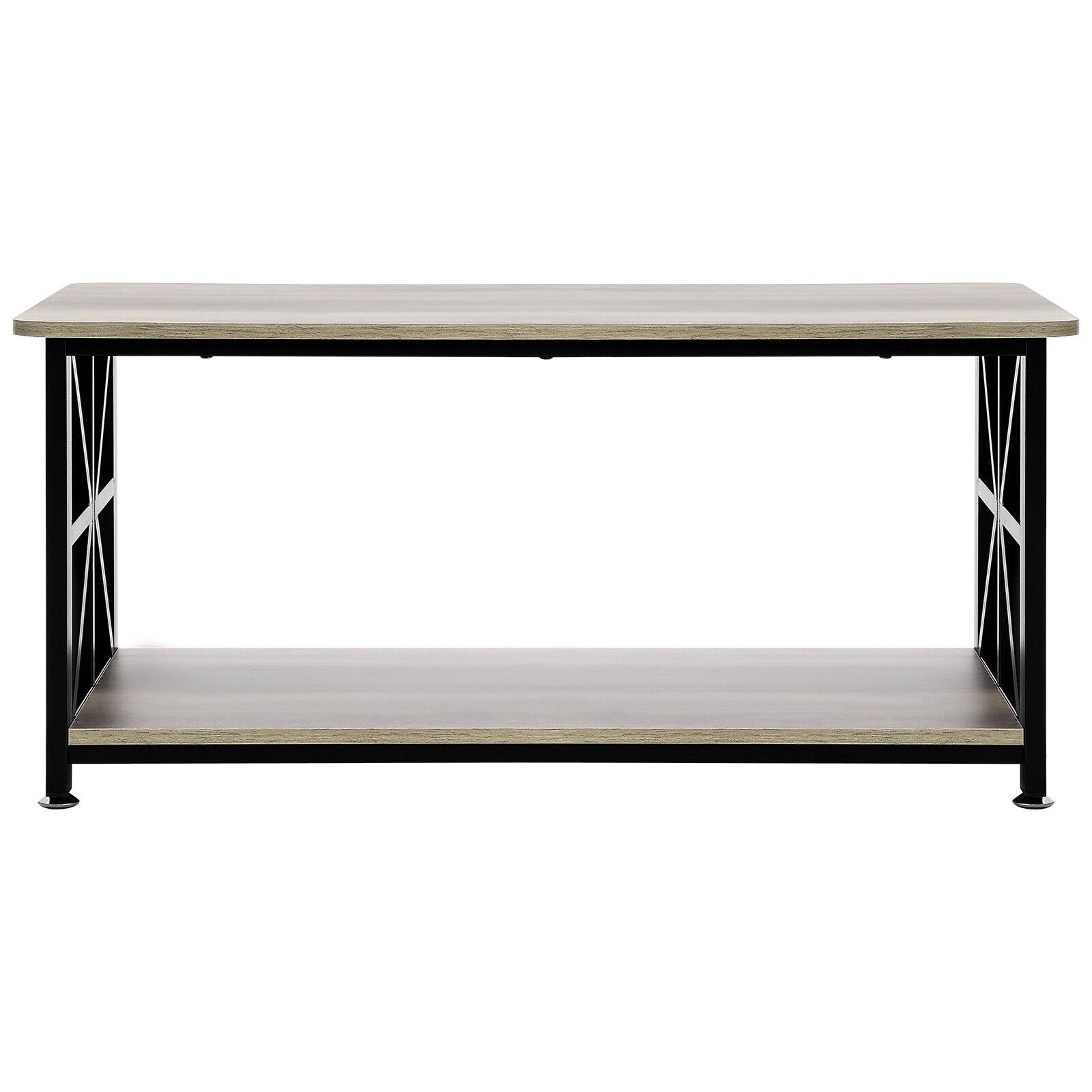 Alt View 8. Glintex - 40 in Farmhouse Coffee Table, Rectangle Wooden Center Table with Open Storage Shelf for Living Room - Brown + Black.