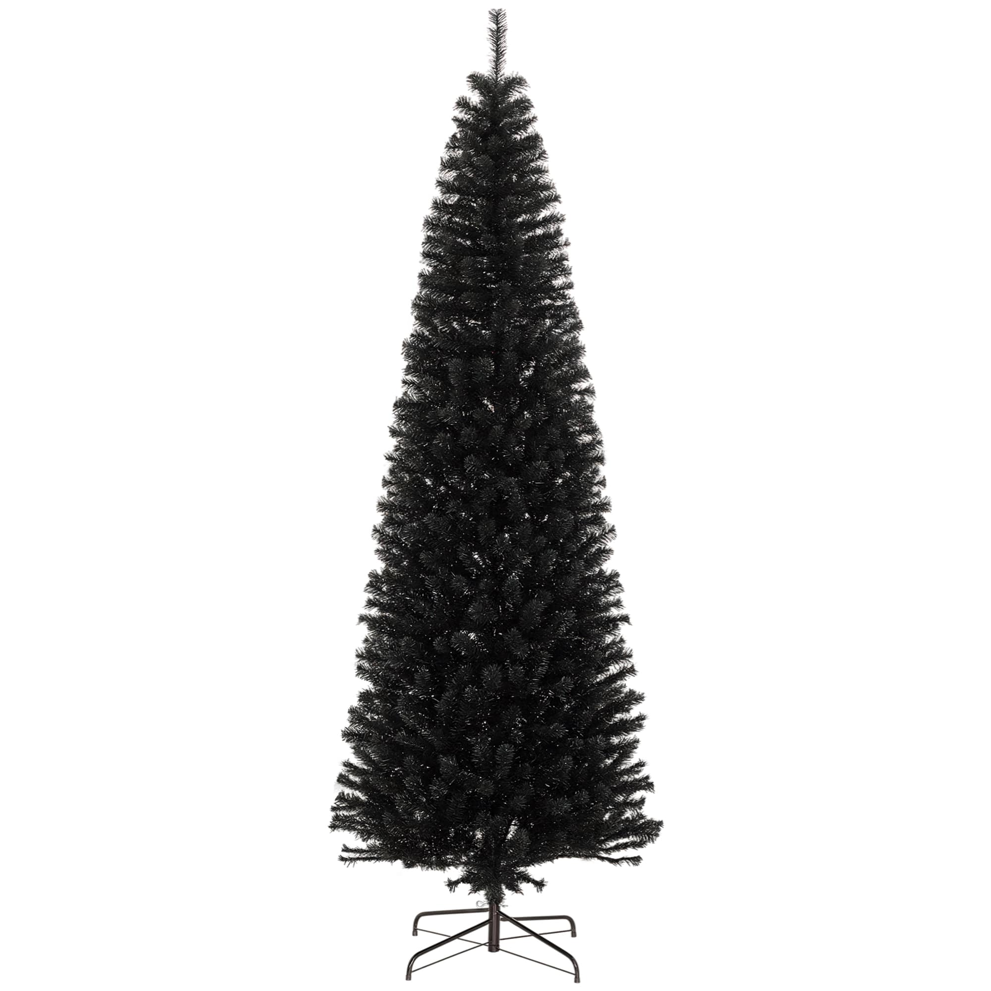 Homcom - 8ft Pencil Christmas Tree, Unlit Artificial Christmas Tree Slim Douglas Fir Xmas Tree with Realistic Branches - Black