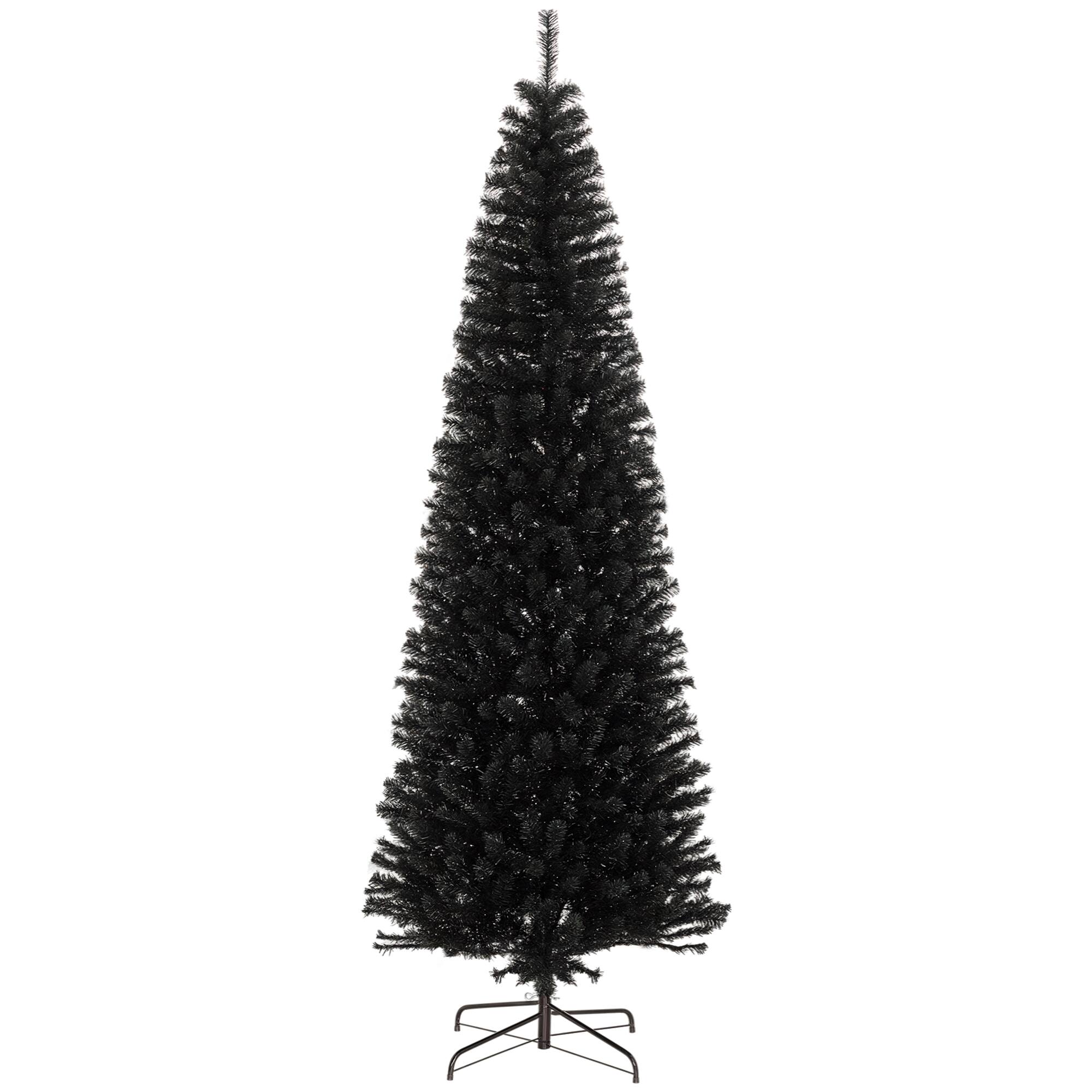 Front. Homcom - Pencil Christmas Tree, Unlit Artificial Christmas Tree Slim Douglas Fir Xmas Tree with Realistic Branches - Black.