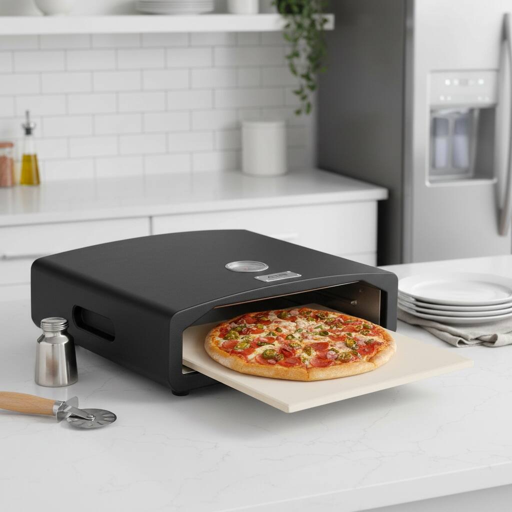 Front. Forest'nSky - Portable Stovetop Pizza Oven Kit with 12" Stone & Peel, Compatible Gas/Electric Ranges, Camping & Home Use, Black - Black.