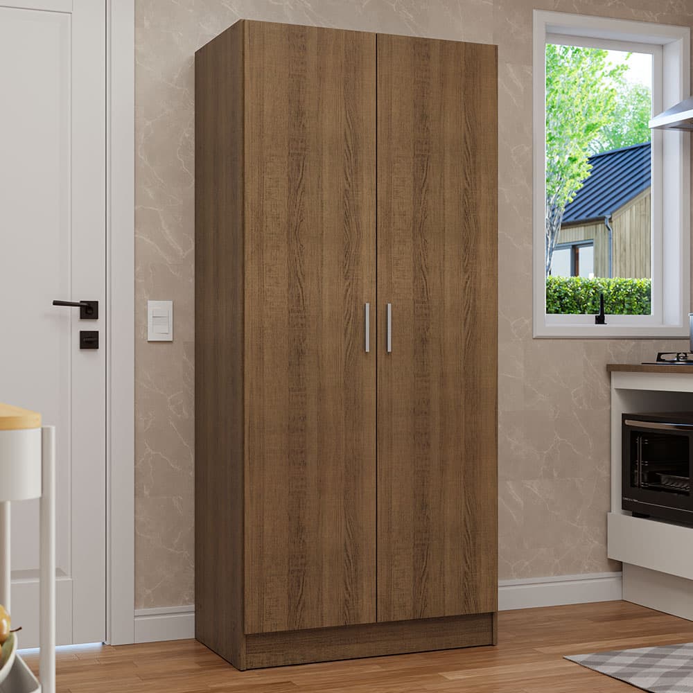 Madesa - Kitchen Pentry Storage Cabinet with 2 Doors, Ample Shelf and Hanging Space 31 Inch - Rustic - Rustic