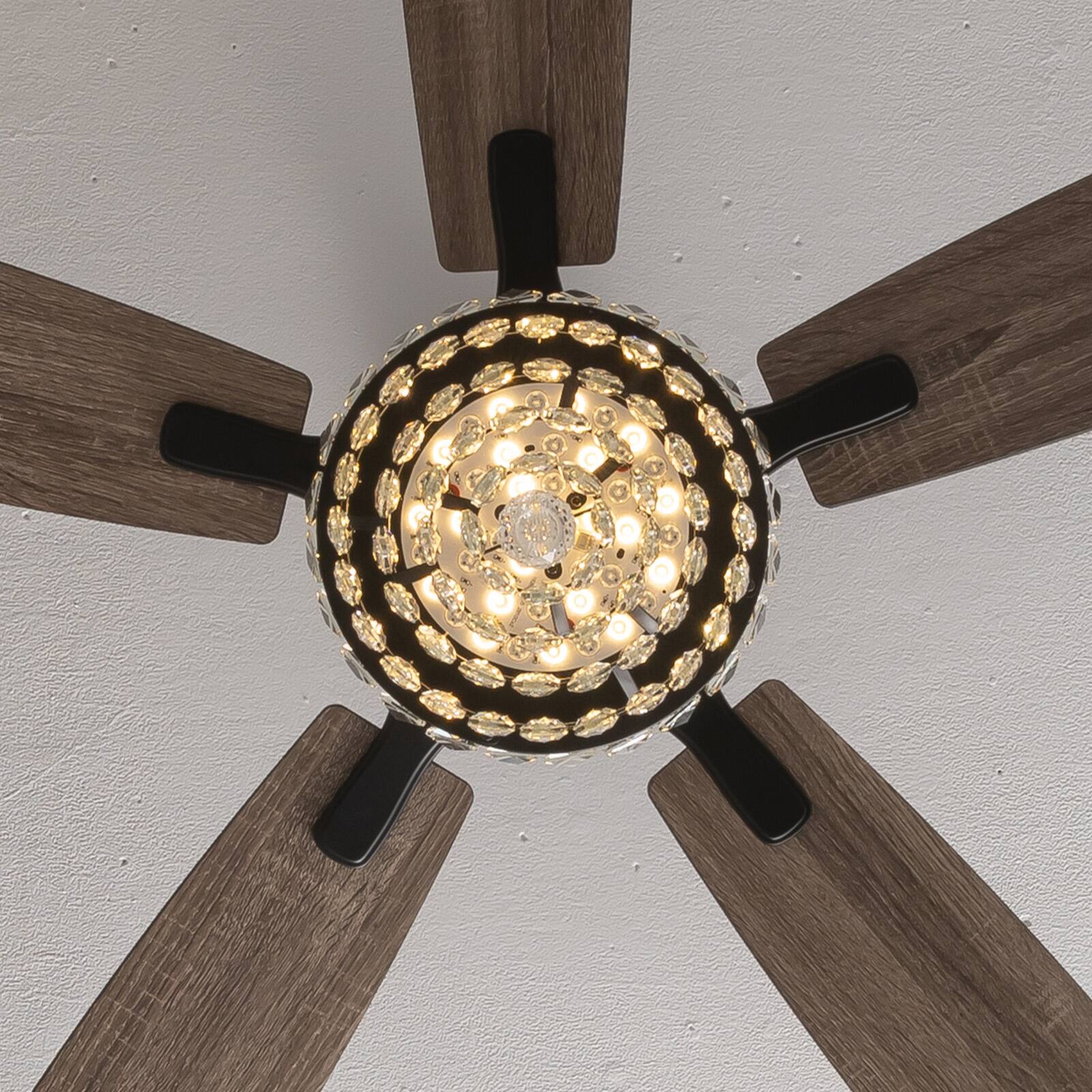 Alt View 7. Siljoy - 52 Inch Farmhouse Crystal Cage Ceiling Fan Light with Black Adjustable Downrod Ideal for Living Room Dining Room Bedroom - Brown.