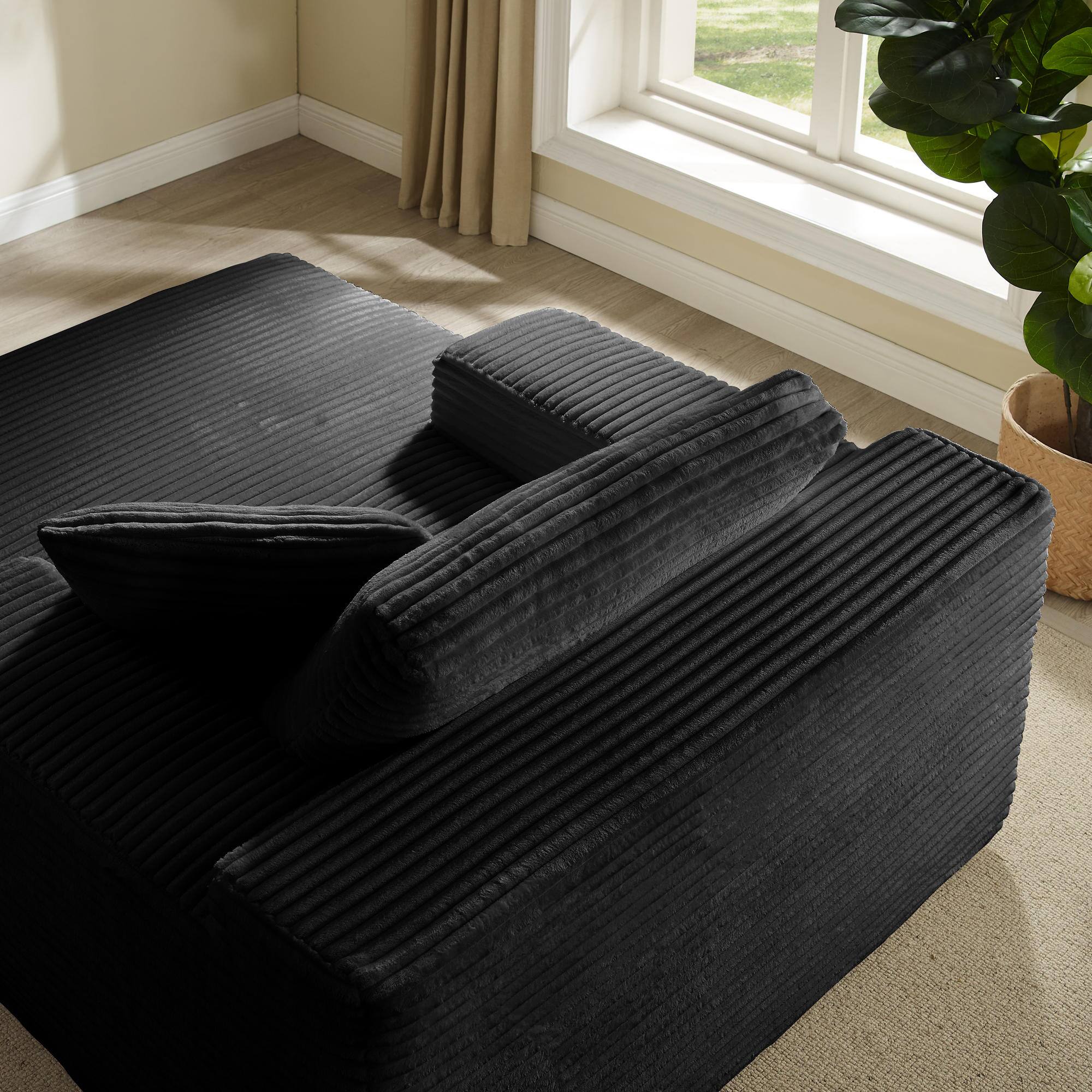 Alt View 7. Meqiodas - 67.5”Oversized Indoor Chaise Lounge, Sofa Bed, Living Room Sofa, Corduroy Upholstered Boneless Cloud Sofa, No Assembly - Black.