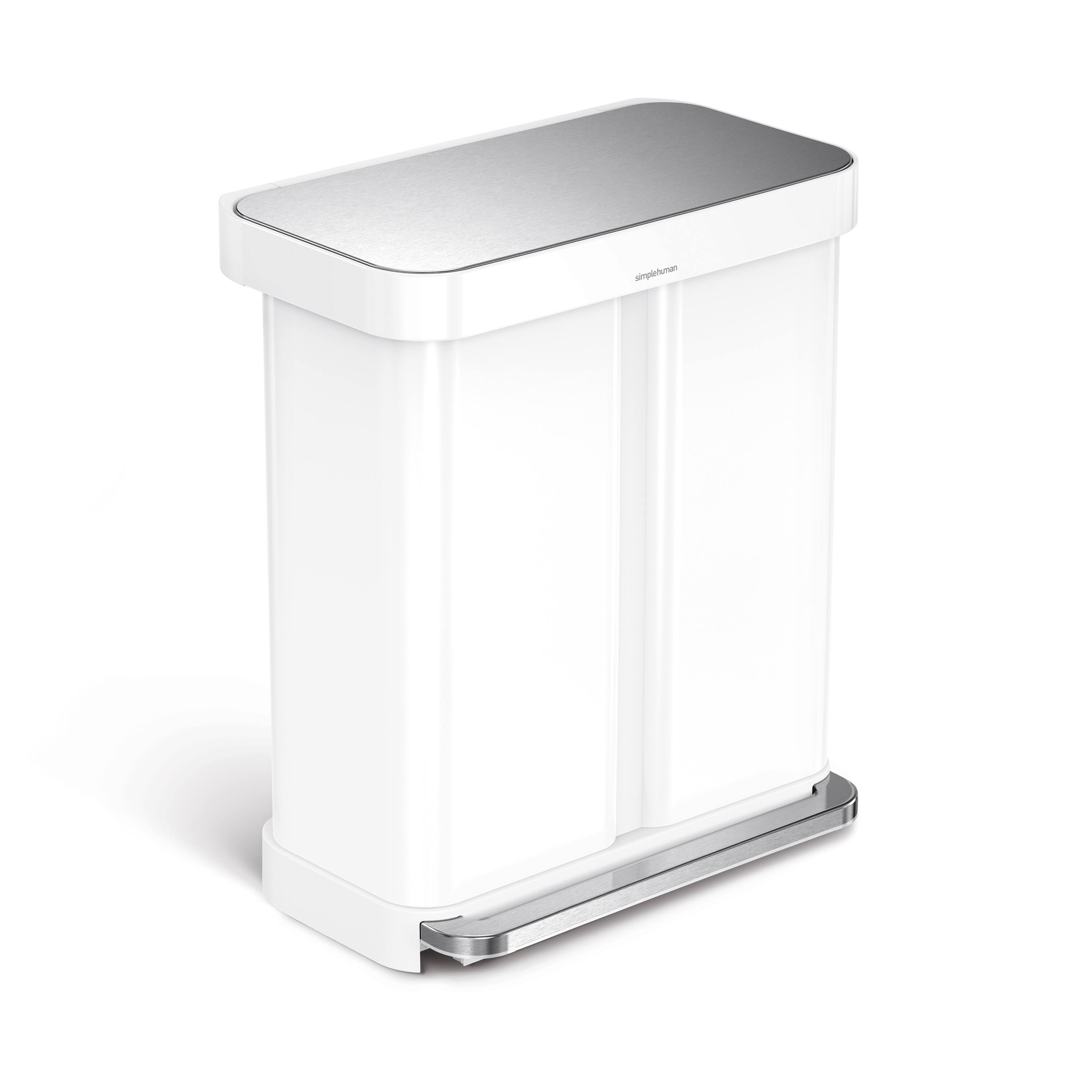 simplehuman - 58L recycler rectangular step can, steel - White