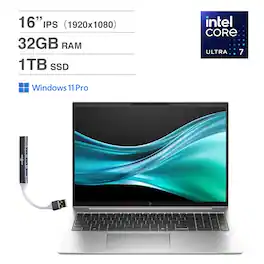 HP - EliteBook 860 Laptop 16.0 WUXGA (Intel Ultra 7 155U, 32GB DDR5, 1TB PCIe SSD, Win 11 Pro) w/USB Hub - Pike Silver