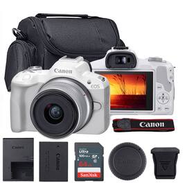 Canon - EOS R50 Mirrorless Camera with 18-45mm Lens 64GB SDXC Card + Case - White