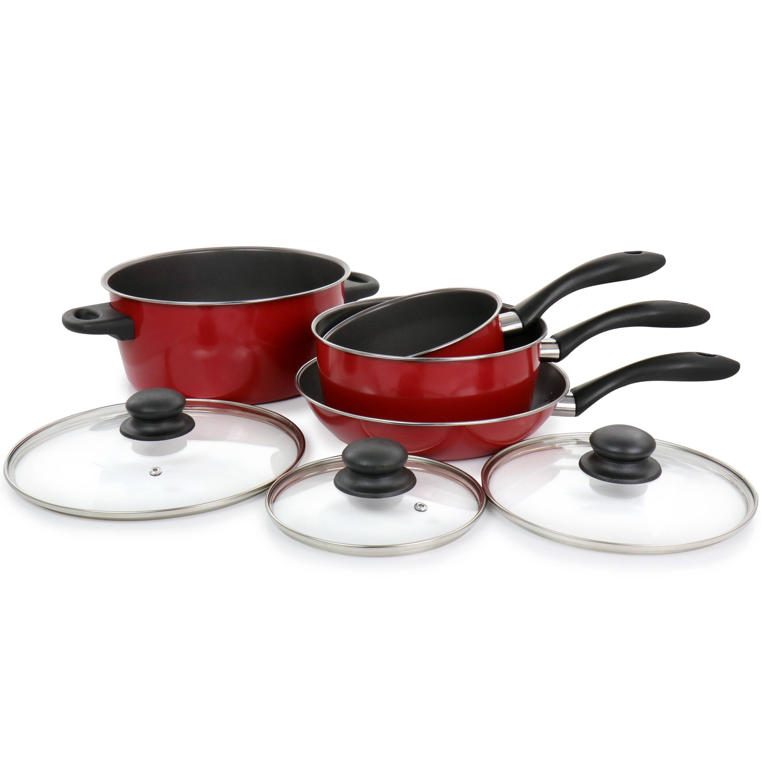 Alt View 2. Gibson - Gibson Home Armada 7 Piece Nonstick Carbon Steel Cookware Set in Red - Red.