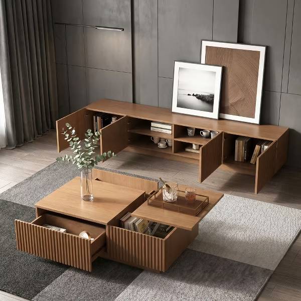 Angle. luck idea - Modern 86.61" TV Stand and Media Console & Entertainment Centers with Large Storage Space - brown.