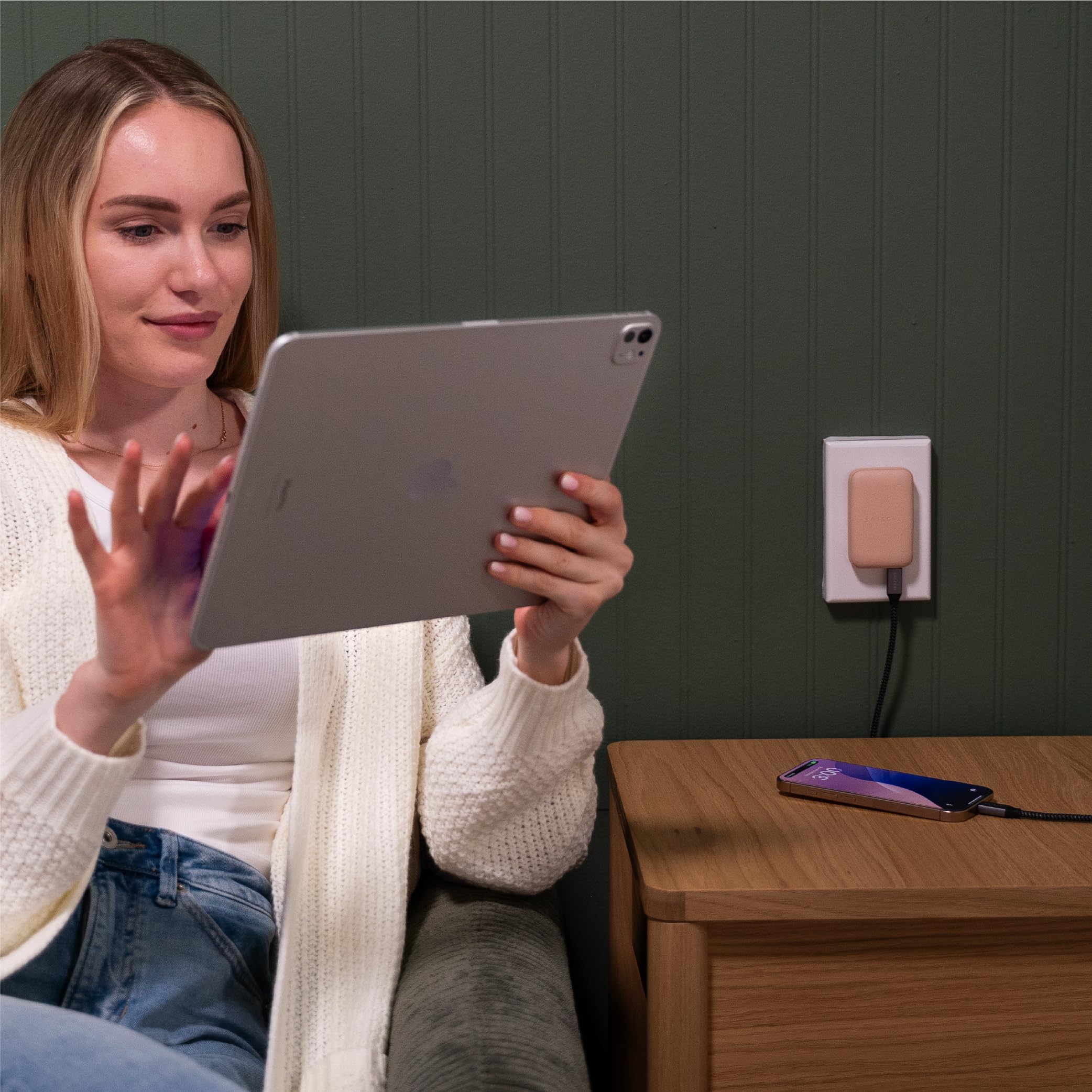 Alt View 5. Satechi - OntheGo 67W Wall Charger, GaN USB-C Travel Charger (PD 3.0+PPS), 2 USB-C, 67W(1)/45W+20W(2) - Desert Rose.