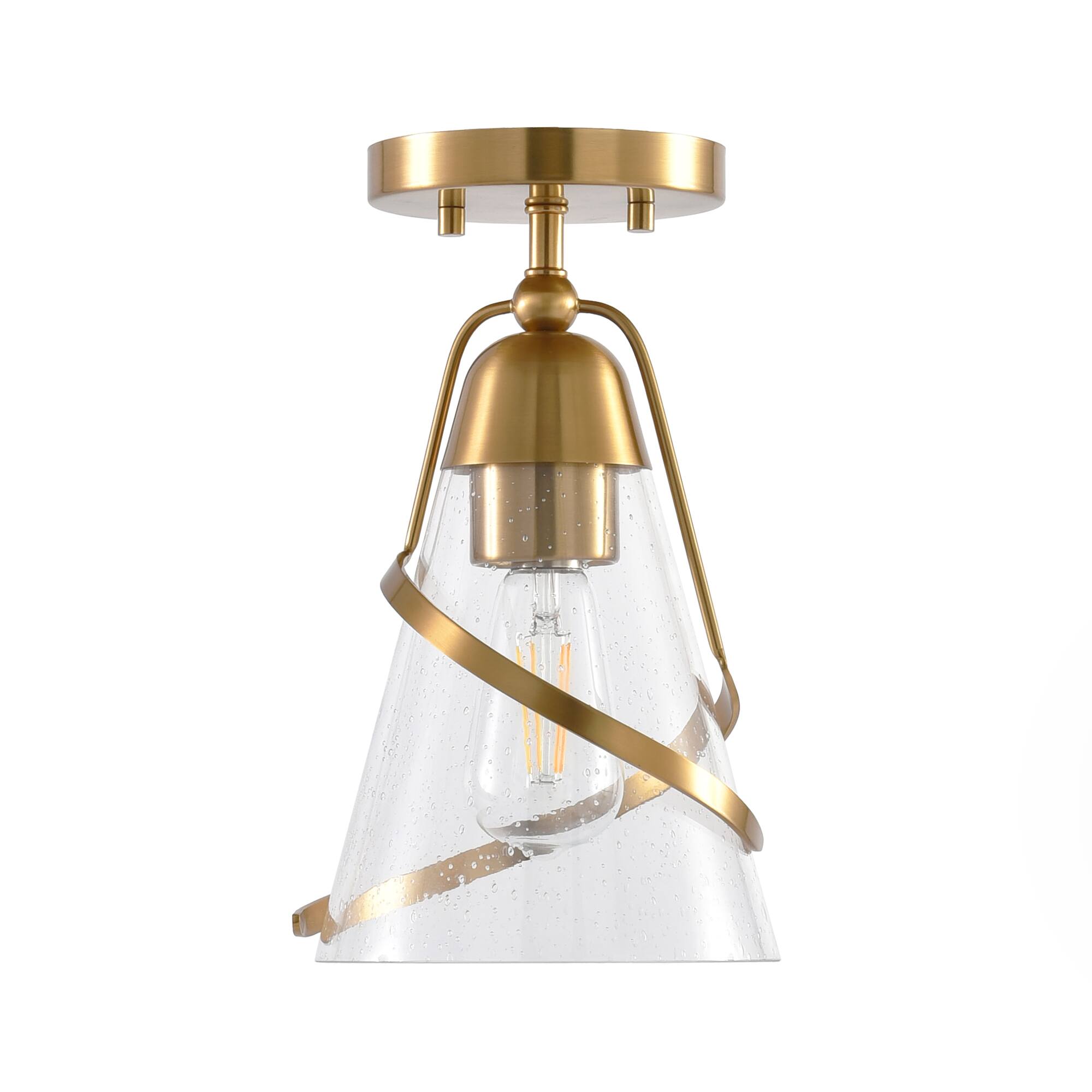 Alt View 4. Parrot Uncle - 7” Modern Gold Glass Shade Semi-Flush Mount Ceiling Light - Gold.