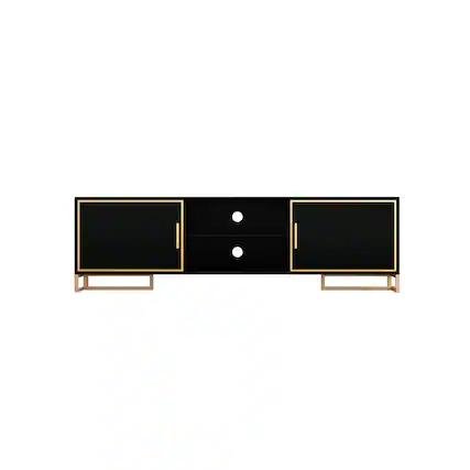 Front. FUFU & GAGA - FUFU&GAGA Black & Gold TV Stand with Metal Legs – 65" TV Compatibility, Ample Storage & Modern Elegance - Black.