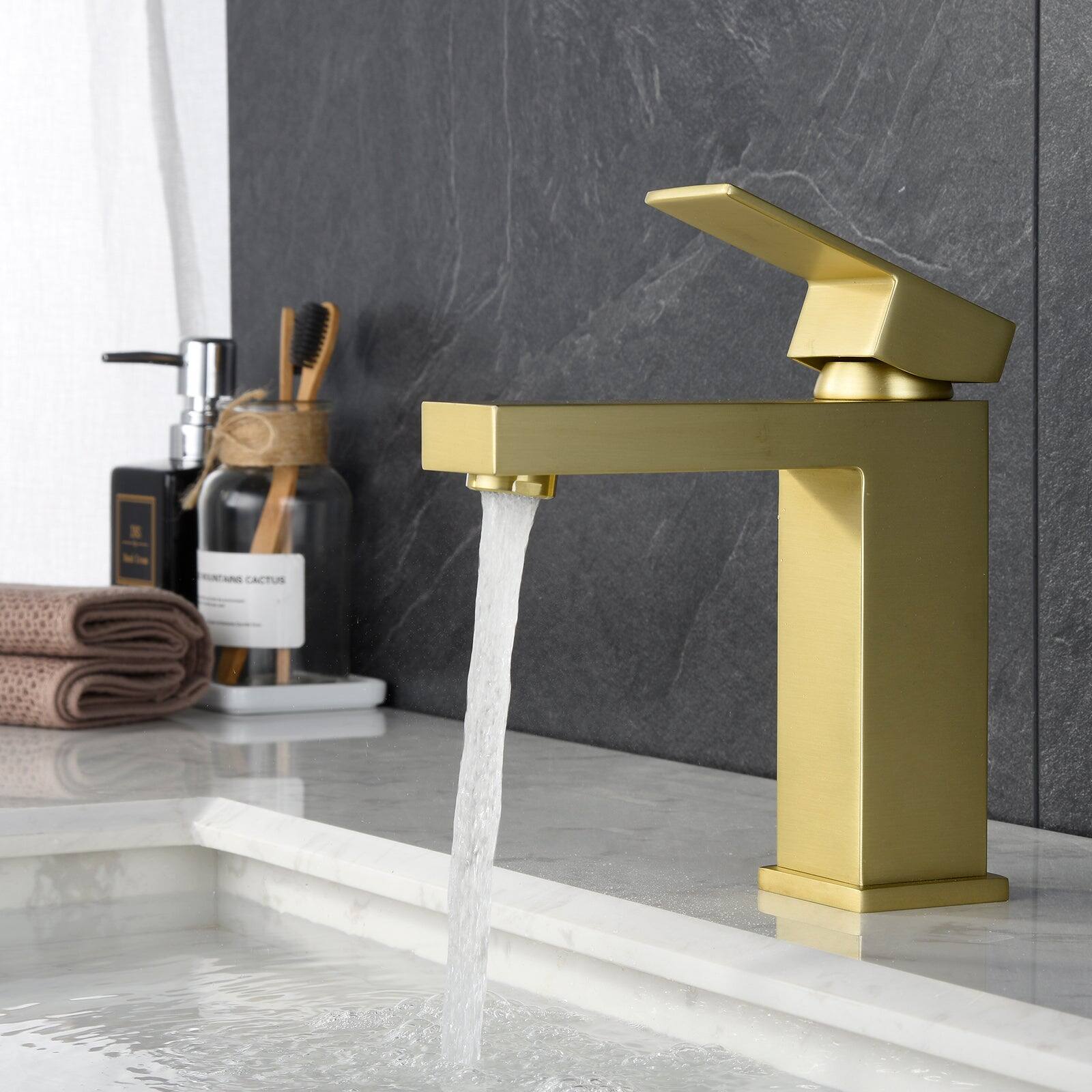 Alt View 4. Boyel Living - Single Handle Single Hole Short Bathroom Faucet Brushed Gold with Supply Lines Modern Durable Easy Install - Brushed Gold - Short.