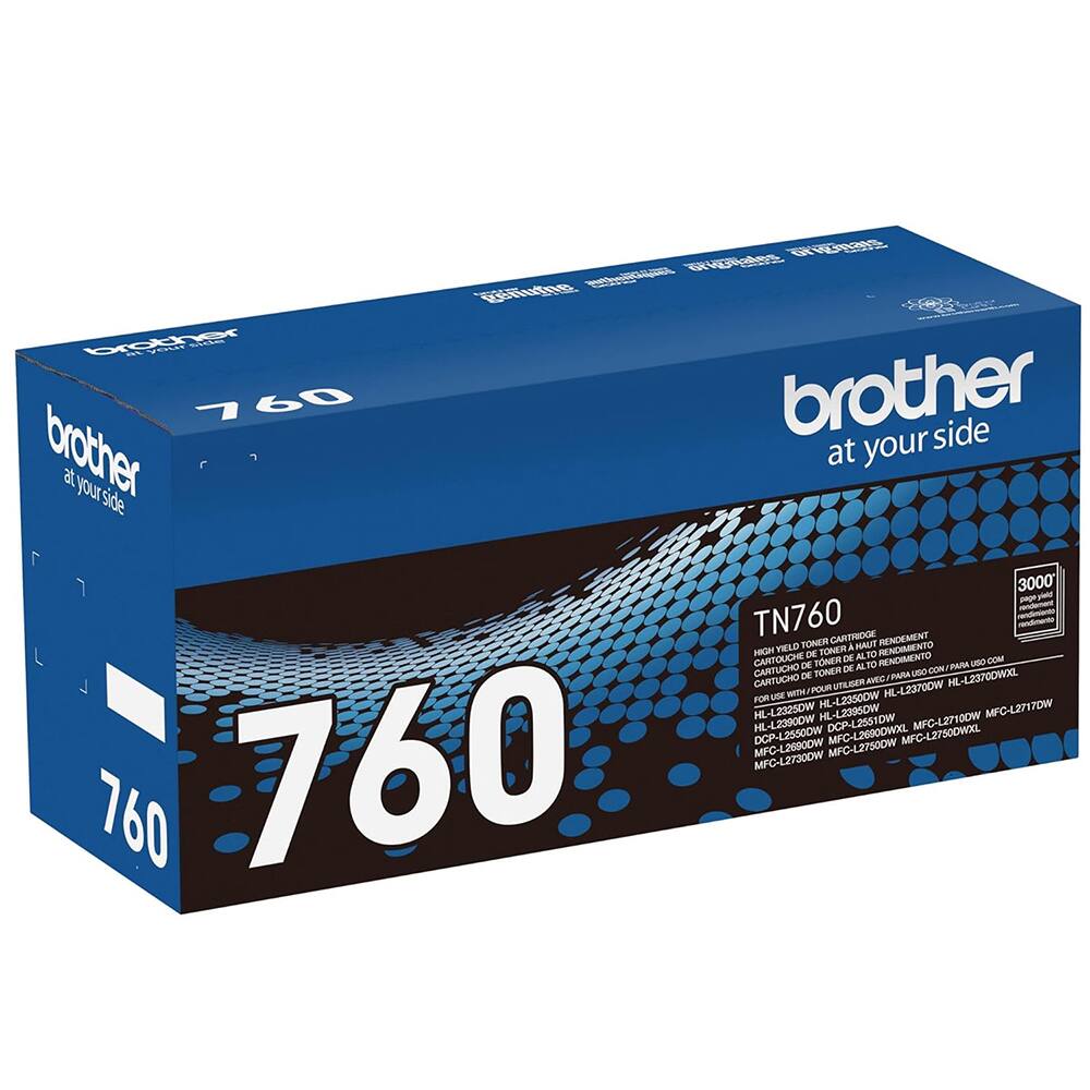 brother at your side

760

TN760

HIGH YIELD TONER CARTRIDGE
CARTOUCHE DE TONER DE HAUTE RENDANCE
CARTUCHO DE TONER DE ALTO RENDIMIENTO

3000 PAGES

COMPATIBLE WITH:
HL-L2350DW
HL-L23900W
DCP-L2551DW
DCP-L25500W
MFC-L26000WXL
MFC-427500WXL
MFC-L26000W
MFC-L2750DW
MFC-427300W
