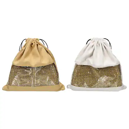 Front. Unique Bargains - 2pcs Dust Bags for Handbags, 2 Size Cotton Drawstring Pouch w/ Window, for Purses, Shoes, Boots, Travel - Gray/Coffee.