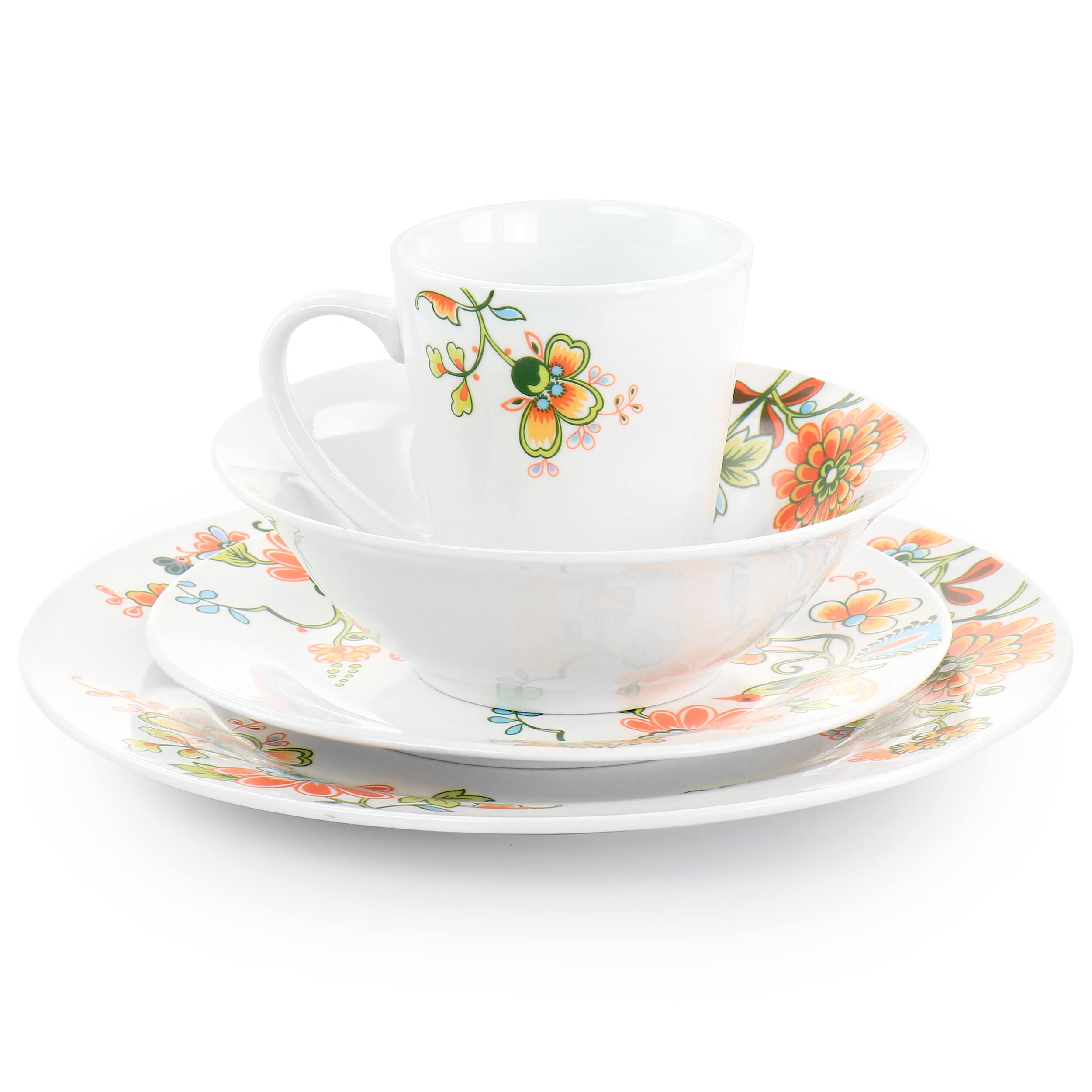 Alt View 1. Elama - Elama Spring Bloom 16 Piece Round Porcelain Dinnerware Set - White and Multi.