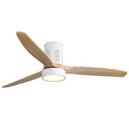 Sofucor - 52 Inch Low Profile Ceiling Fan with Lights and Remote,Noiseless 6 Adjustable Speeds Reversible DC Motor Wood Blades - White-Burley Wood