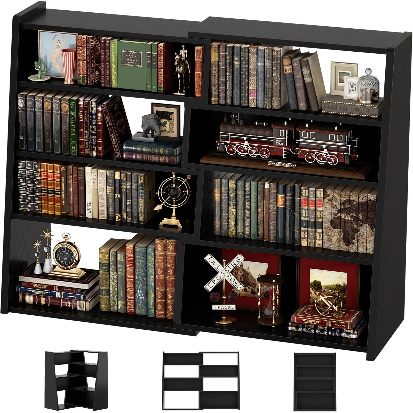 Aheaplus - 5-Tier Small Extendable Ladder Bookshelf, Corner Bookshelf for Home & Office - Black