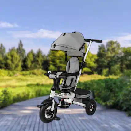 Front. Hivvago - Foldable Baby Trike Stroller with Adjustable Canopy and Reversible Seat - Gray.