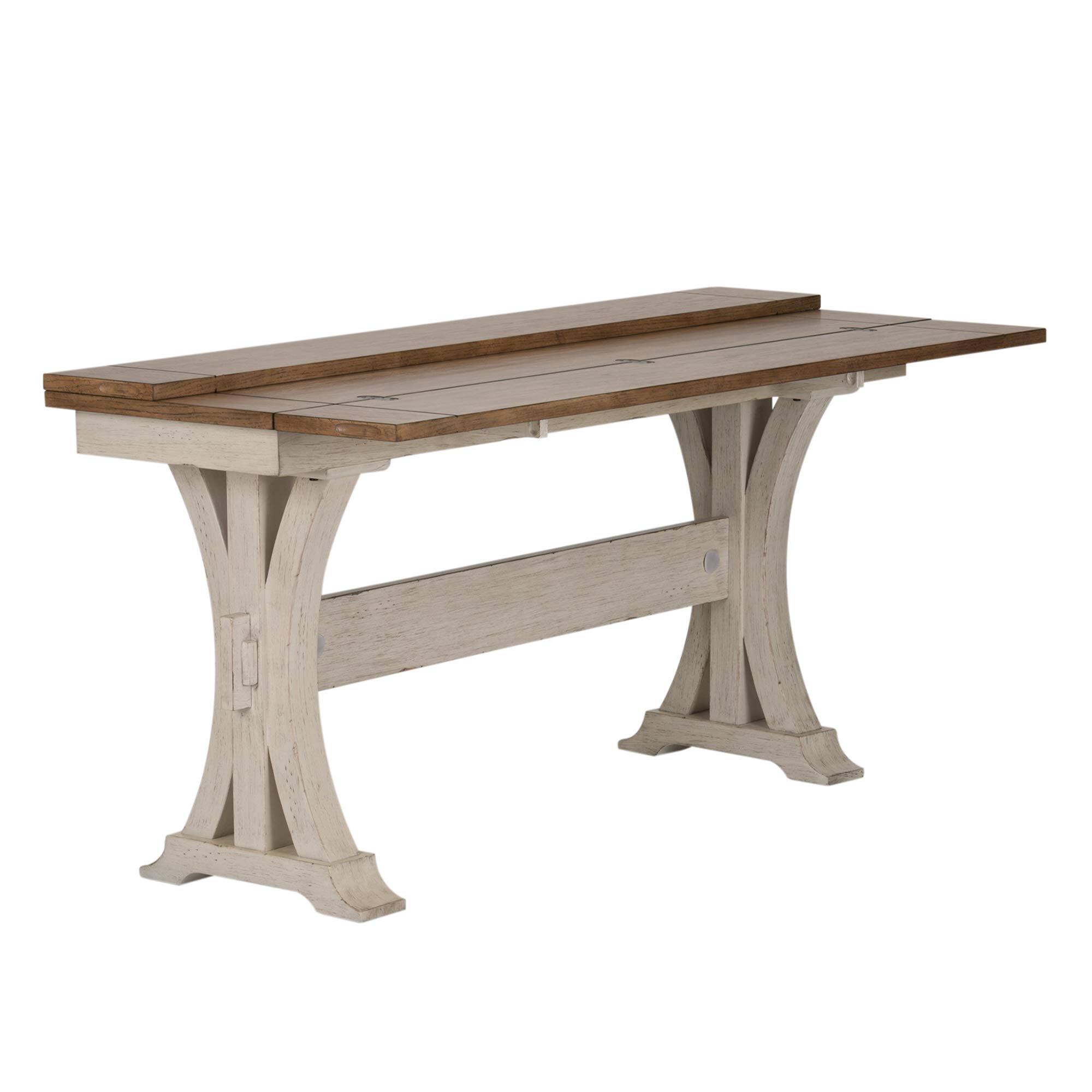 Left. Liberty Furniture Industries - Farmhouse Reimagined Flip Lid Sofa Table in Antique White w/ Chestnut Top - White.