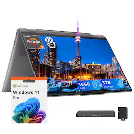 Lenovo - Yoga 7 16" Touchscreen 2-in-1 Laptop,AMD Ryzen 7 8840HS,16GB RAM,2TB SSD+1TB Dock Station,Win 11 Pro,Grey - Gray