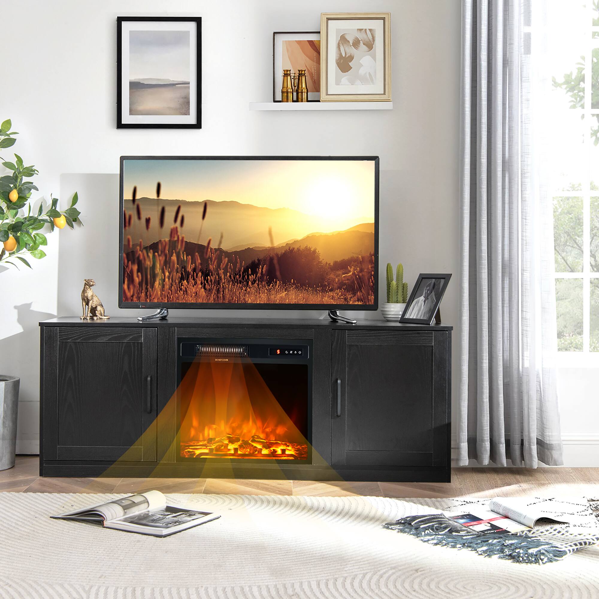 Alt View 2. Costway - Costway 58" Fireplace TV Stand Entertainment Console W/ 18" Electric Fireplace - Black.