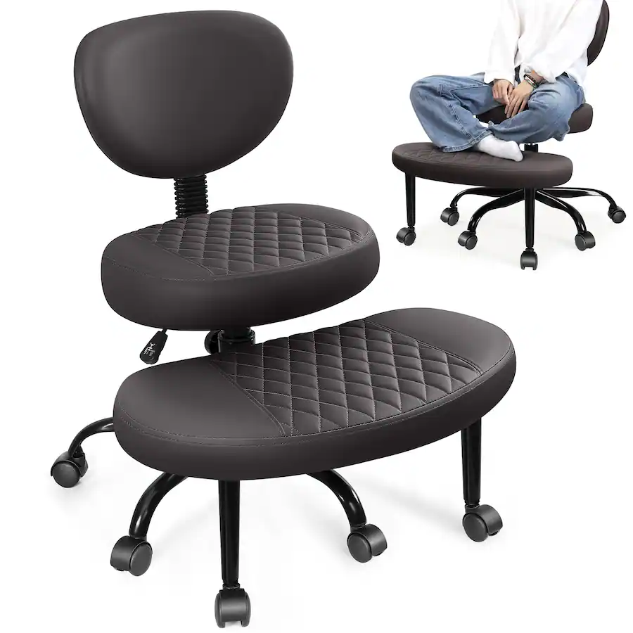 KERDOM Ergonomic Wide Cross Legged Office Chair with Wheels, Yoga