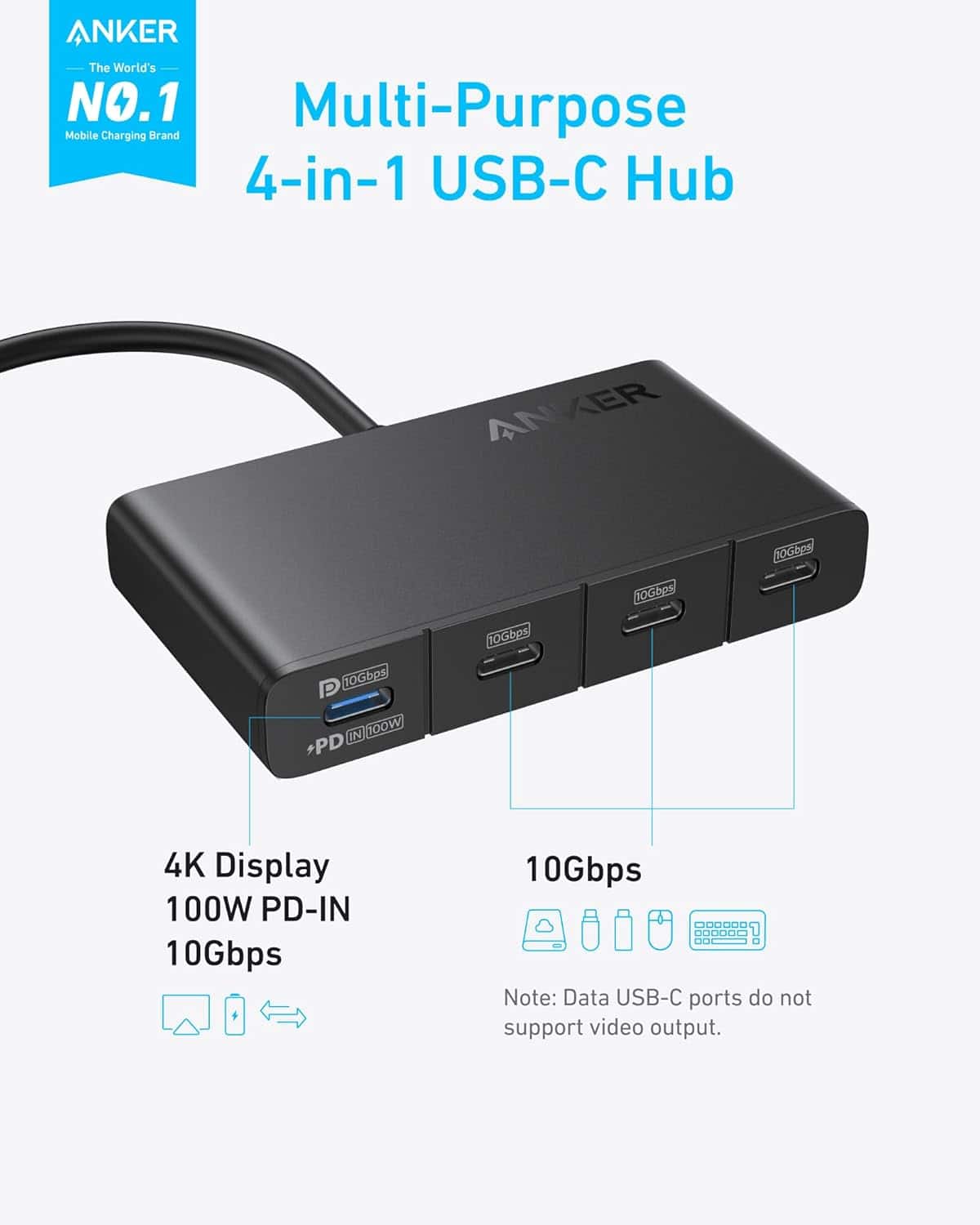 Anker USB C Display Hub (4 in 1, 10Gbps) Black - Best Buy