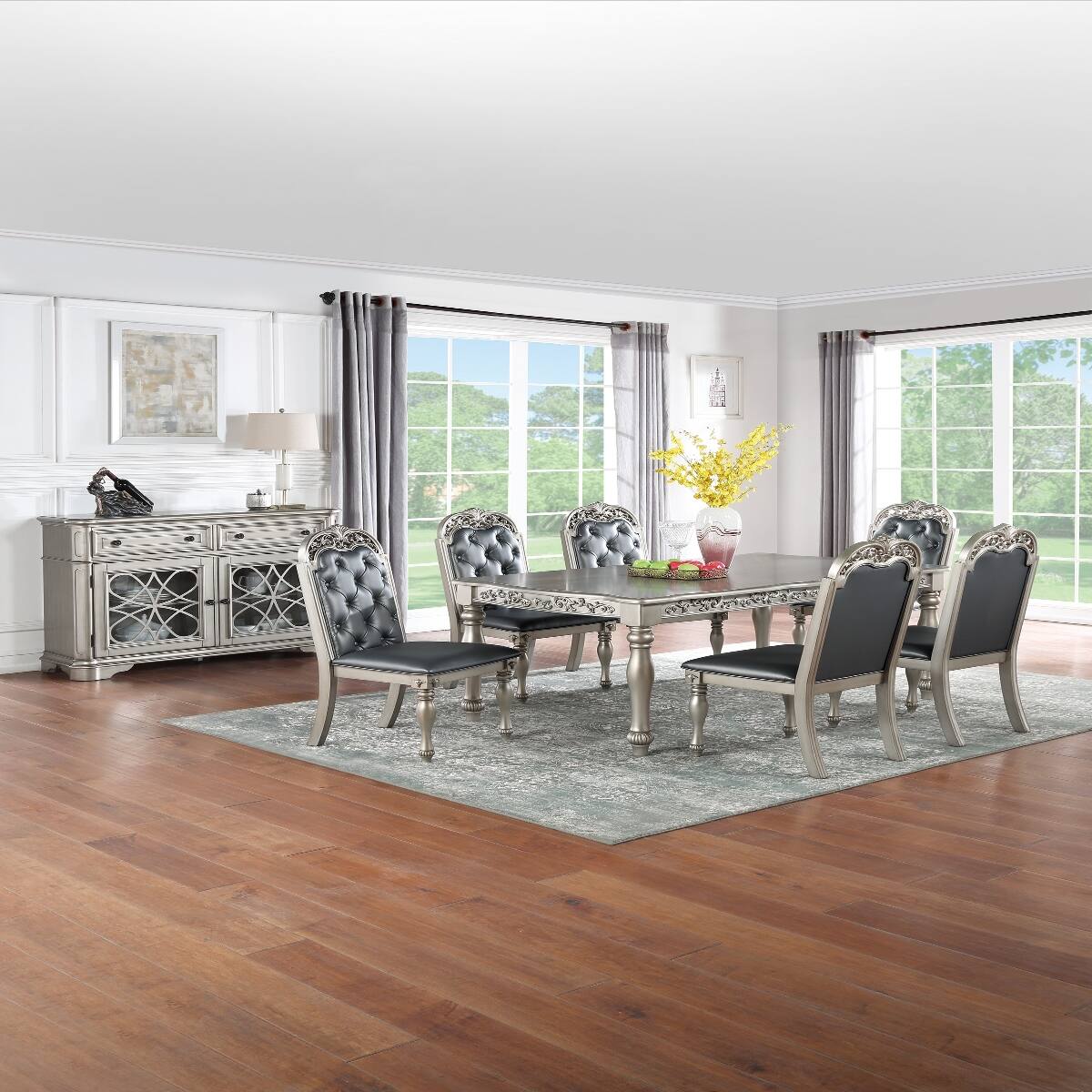 Loheer Formal Dining Table, Silver Gray Rubberwood, Rectangular 72 Inch ...
