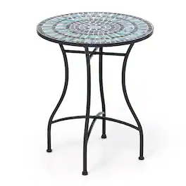 Gymax - 24 Inch Patio Bistro Table Metal Structure w/ Ceramic Tile Tabletop Heavy-Duty - As Picture Shows