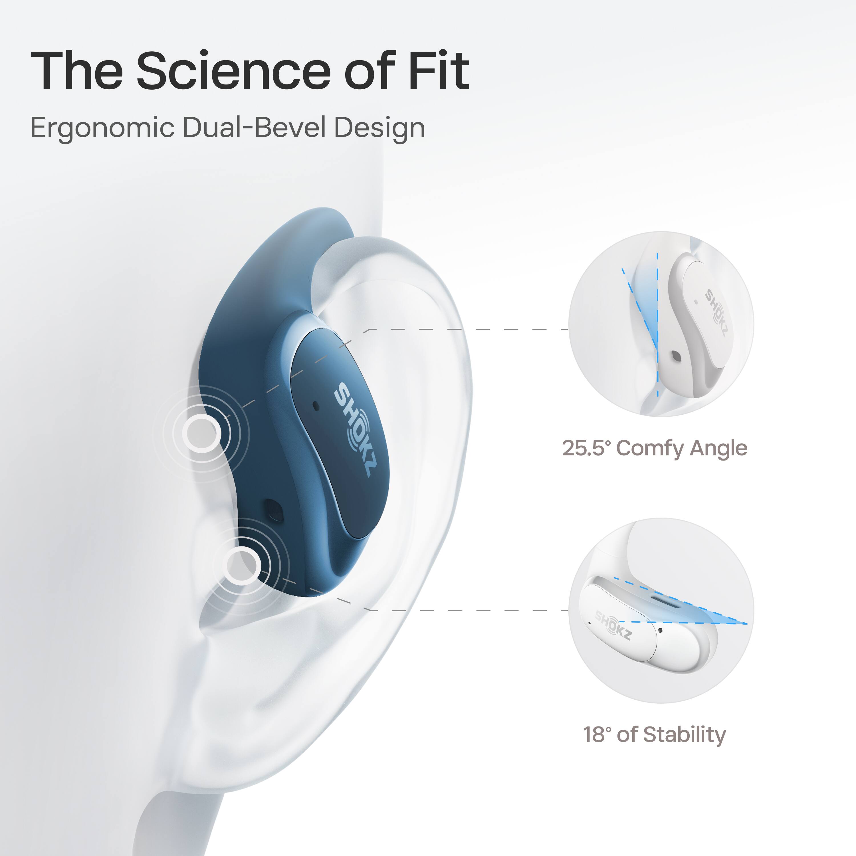 The Science of Fit  
Ergonomic Dual-Bevel Design  
25.5° Comfy Angle  
18° of Stability