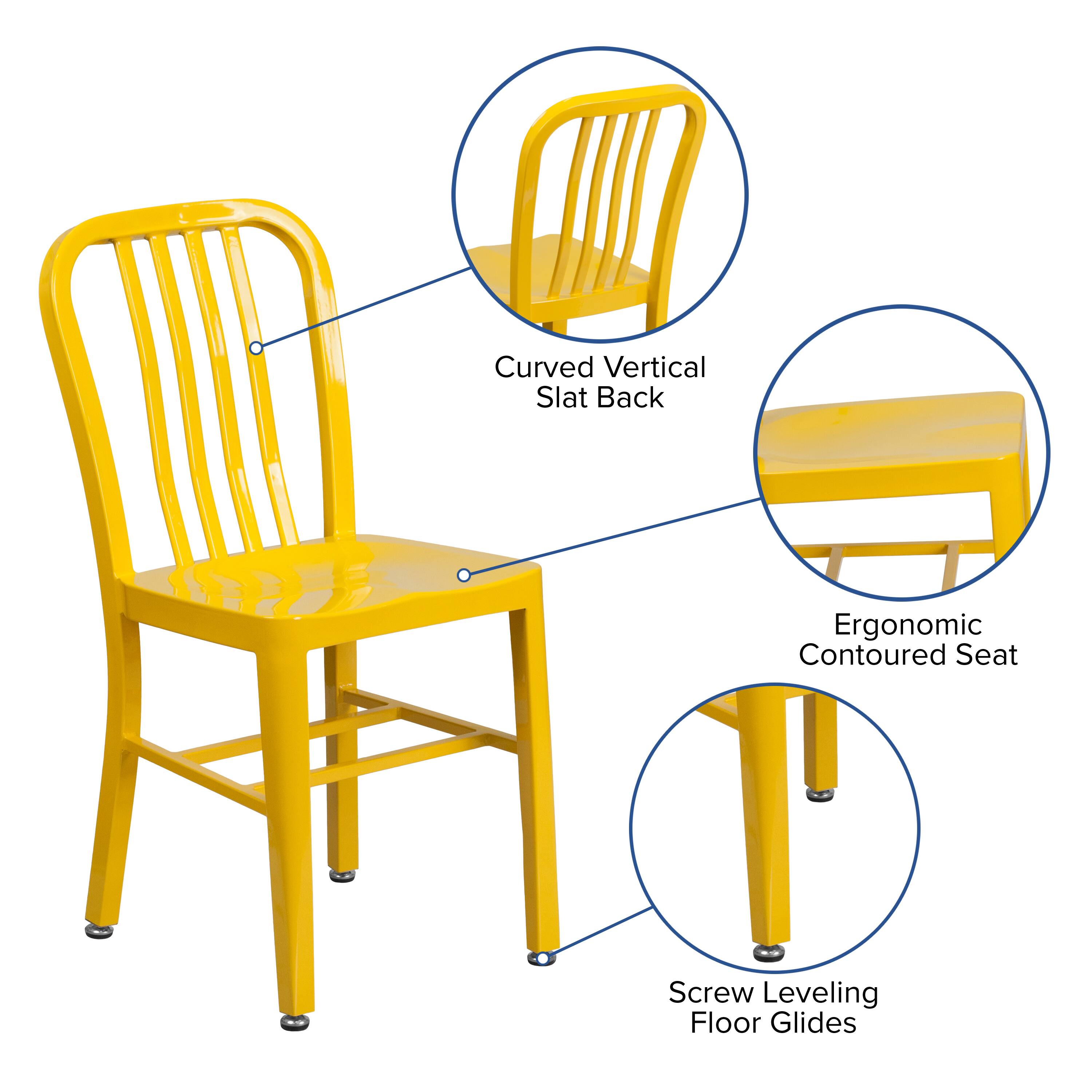 Curved Vertical Slat Back  
Ergonomic Contoured Seat  
Screw Leveling Floor Glides