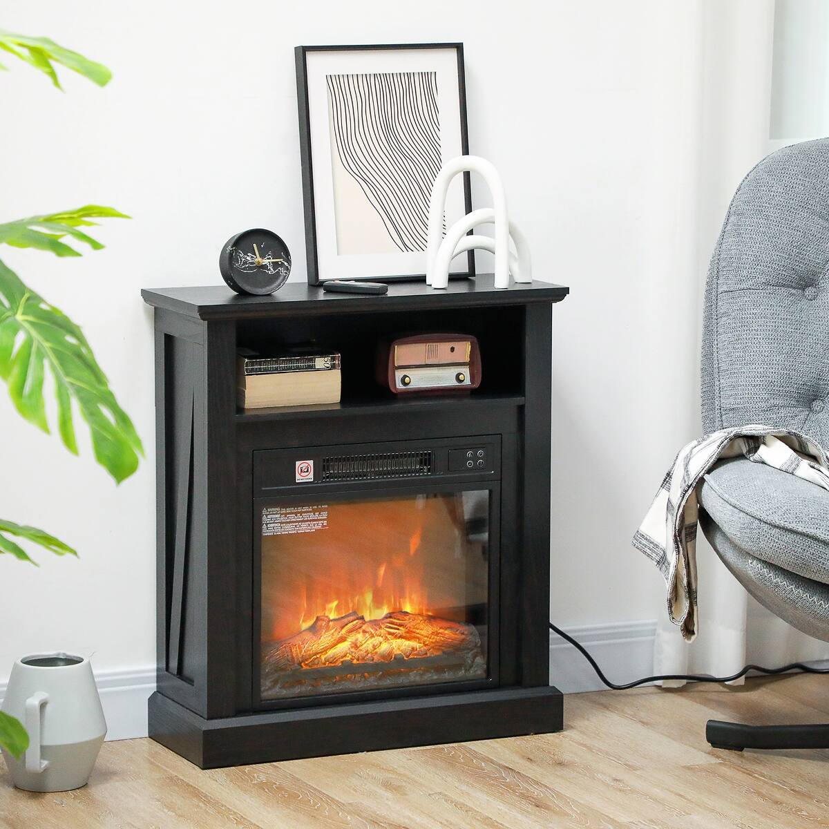 Alt View 3. Loheer - Loheer 27 inch electric fireplace with mantel, Black Freestanding Fireplace Heater, 1400W - Black.