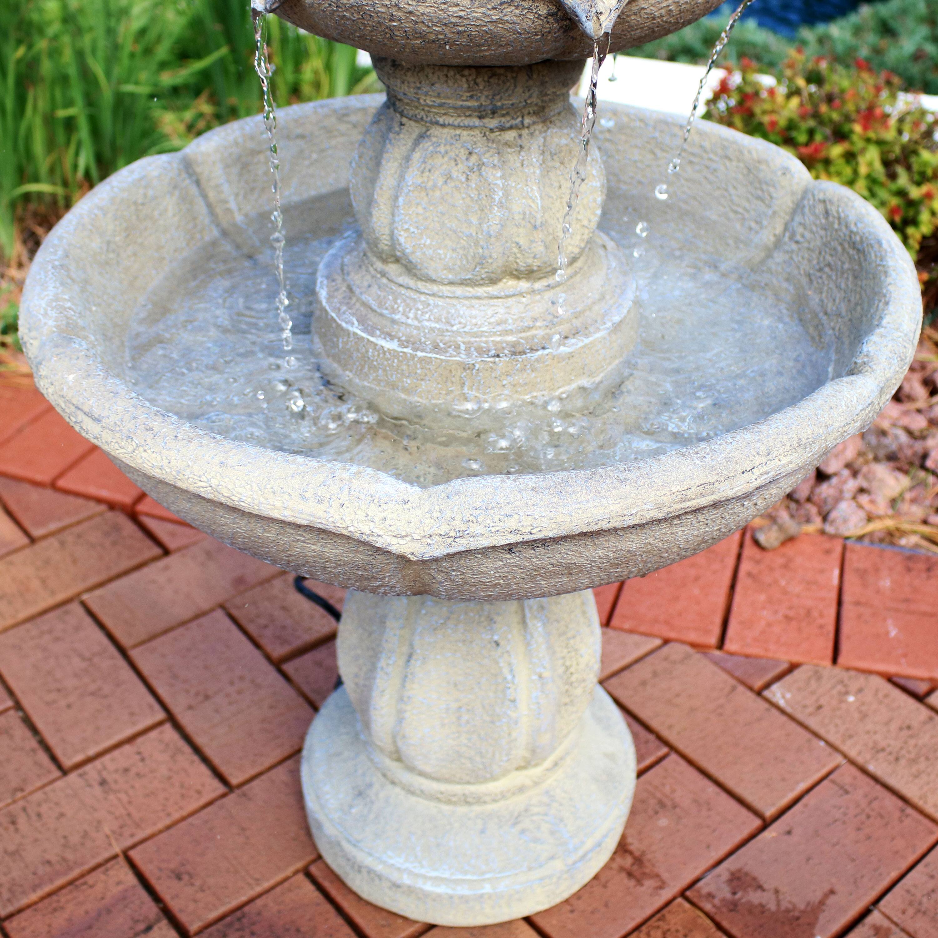 Alt View 8. Sunnydaze - Birds' Delight Fiberglass Outdoor 3-Tier Water Fountain - Light Brown.