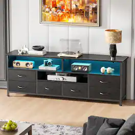 Furnulem - 55 In Modern TV Stand with LED Lights Charging Station 6 Drawers Versatile Media Console for Living Room Bedroom - Black
