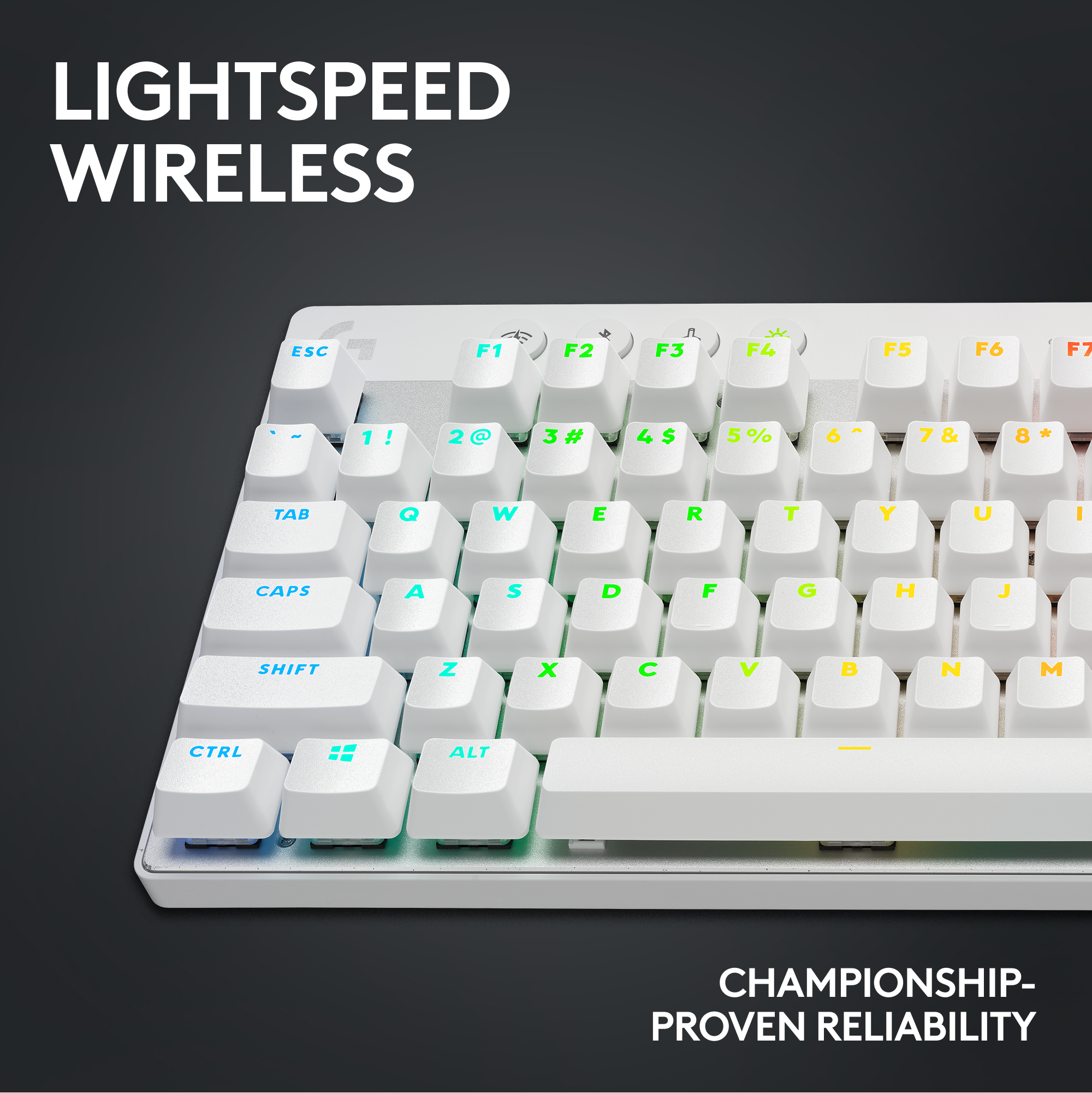 Lightspeed Wireless ESC F1 F2 F3 F4 F5 F6 F7 I 1! 1 2 2@ 3# 4$ 5% 6 6 7 & 8* TAB Q W E R T Y U I CAPS A S D F G H J SHIFT z X C V B N M CTRL == ALT CHAMPIONSHIP- PROVEN RELIABILITY