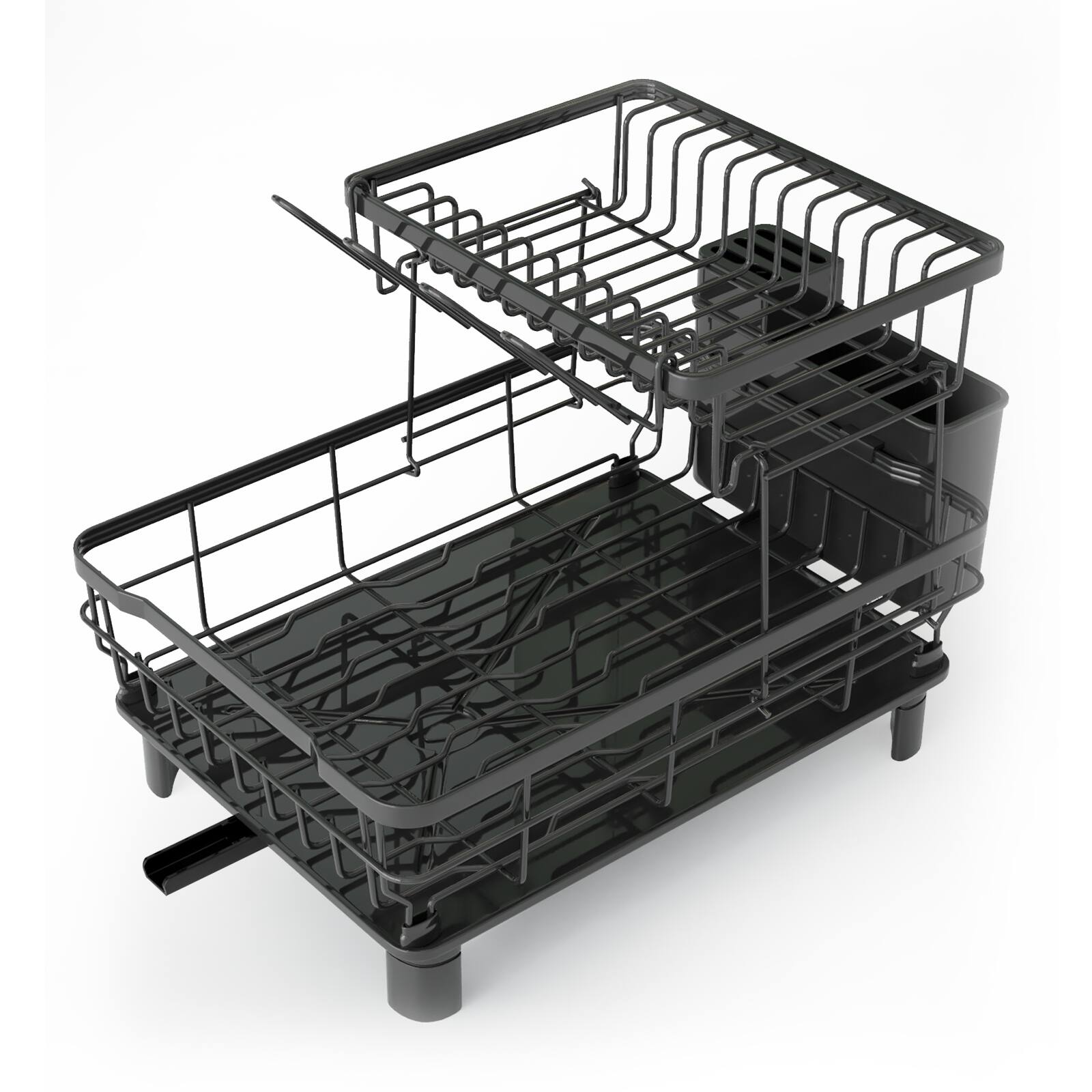 Alt View 7. Sugift - 2-Tier Detachable Dish Drying Rack Stainless Steel Rack with Cutlery Box and Cup Holder - Black.