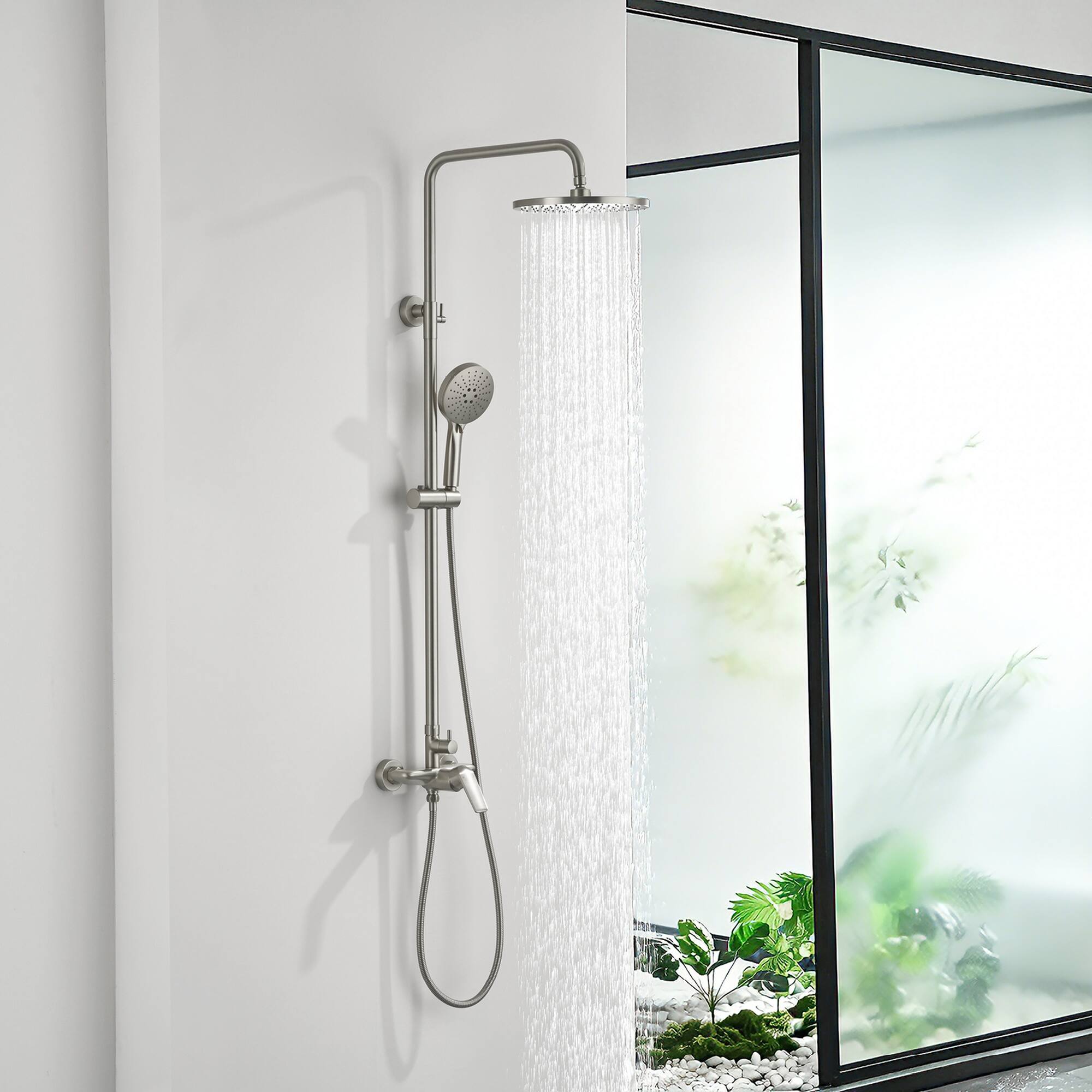 Alt View 4. Boyel Living - Brushed Nickel Shower Set Brass SUS304 2-Function 10-Inch ABS Top Spray 3-Function Handheld cUPC - Silver.