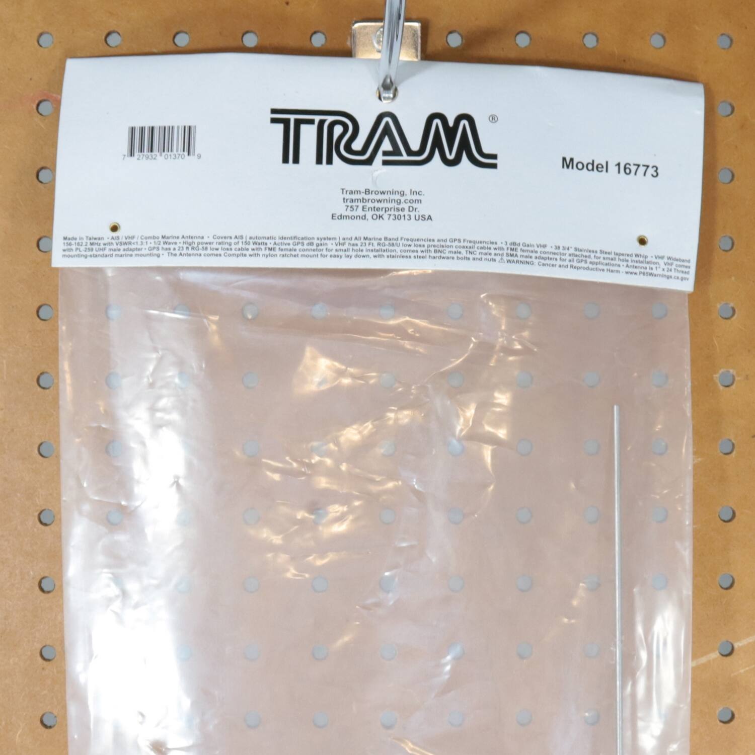 - 27832 01370 1 TRAM Model 16773 Tram-Browning. Inc. trambrowning.com 757 Enterprise Dr. Edmond. OK 73013 USA Waite - Tatwan AIS e Conbe Munia Antenna Covers AUS - M tytriem 1 - . Marioa Bana C - SPS Frequencies M0  - - vmt 1 mare High p naling -f de muts Active oPS - - vie nas 1 i1 R.58 1 - Gain     ne - - 8 Le -ale aapiter uPS ... d mn -  catia with M female aador -  hade ato WIh E u" Starnieas instatatan comEs wth BNC mais INC Temais Seal utamnitart marine Aotow The Antanna - Compite  mylon ratchar - - - WE mai and UMA connector ached Sepered - 1... y ESS steal fanttware bolte and mate atapters - - eal - ve - A al OPS -o Wetent WARNNG Cancer sppflcations Ieterlation - and