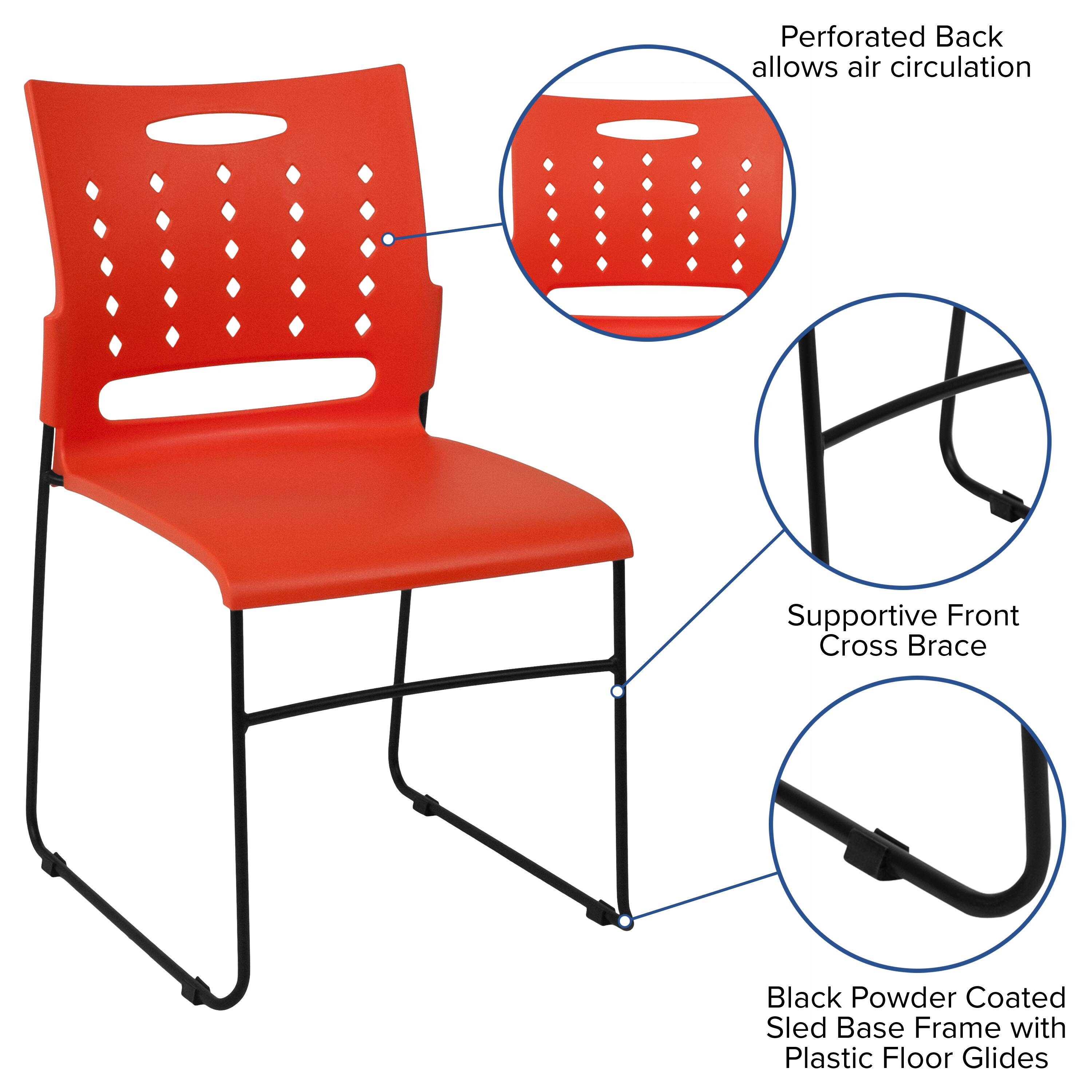 Perforated Back allows air circulation  
Supportive Front Cross Brace  
Black Powder Coated Sled Base Frame with Plastic Floor Glides