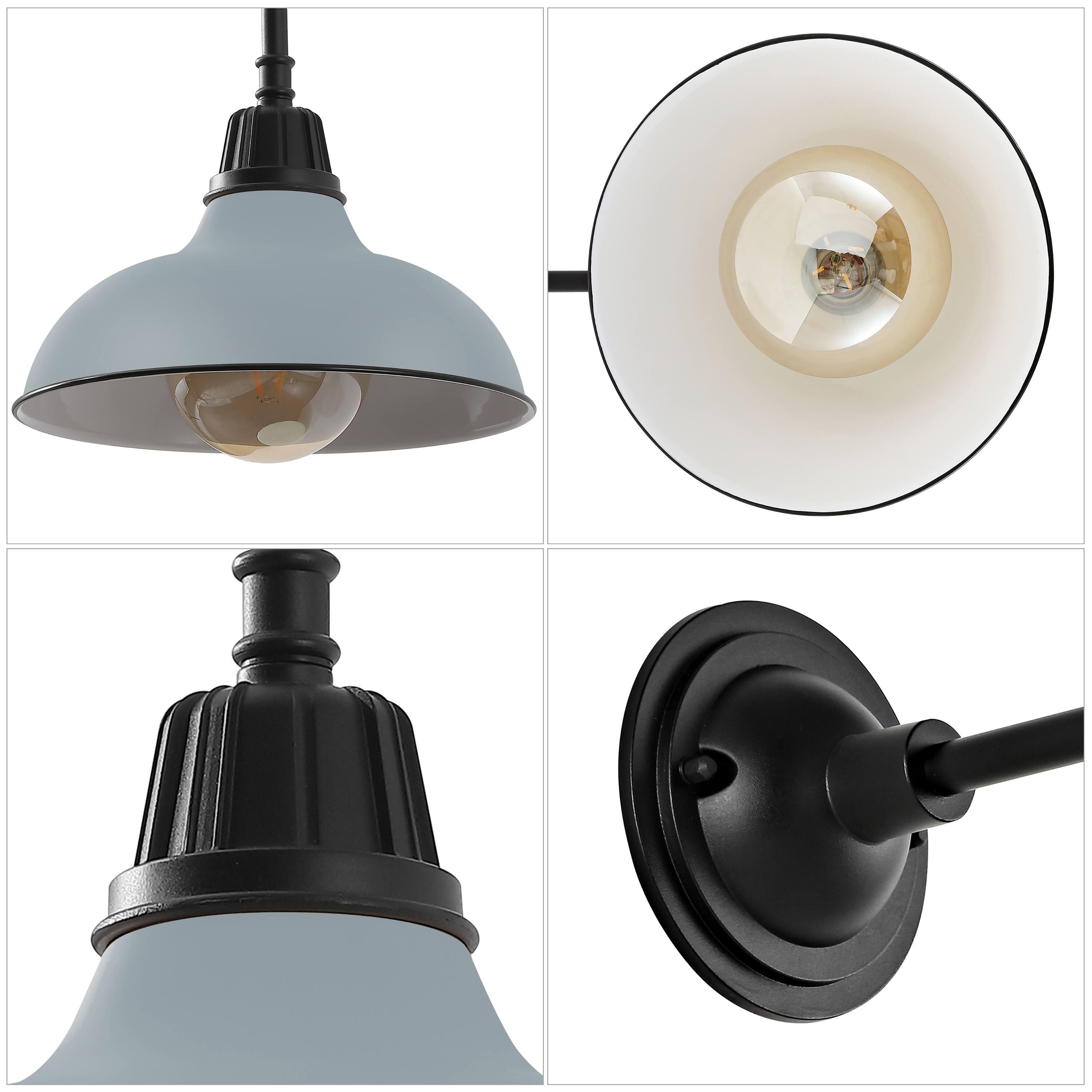 Alt View 5. Jonathan Y - Aurora 12.25" 1-Light Farmhouse Industrial Indoor/Outdoor Iron LED Gooseneck Arm Outdoor Sconce, Matte Silver Blue - Matte Silver Blue/Black.