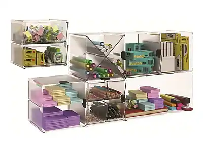 Stackable Cube Shelf Deflecto Cube 1 Compartment Stackable Plastic Compartment Storage Clear ...