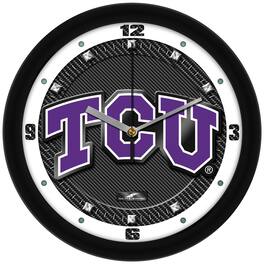 MpDirect - TCU Horned Frogs 11.5'' Suntime Premium Glass Face Carbon Fiber Wall Clock - Multicolor