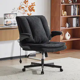 Bestier - Ergonomic Office Chair with Flip-Up Back & Armrests, Height Adjustable Towel Fabric Desk Chair - Black