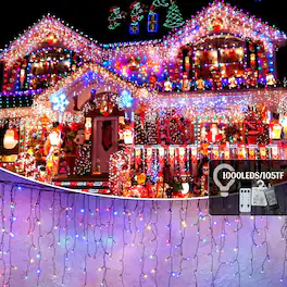 Sunoyar - Christmas Halloween Curtain Lights 105FT 1000LED Outdoor Fairy Lights w/50 Drops 8 Modes Timer Memory for Party Wedding - multicolour